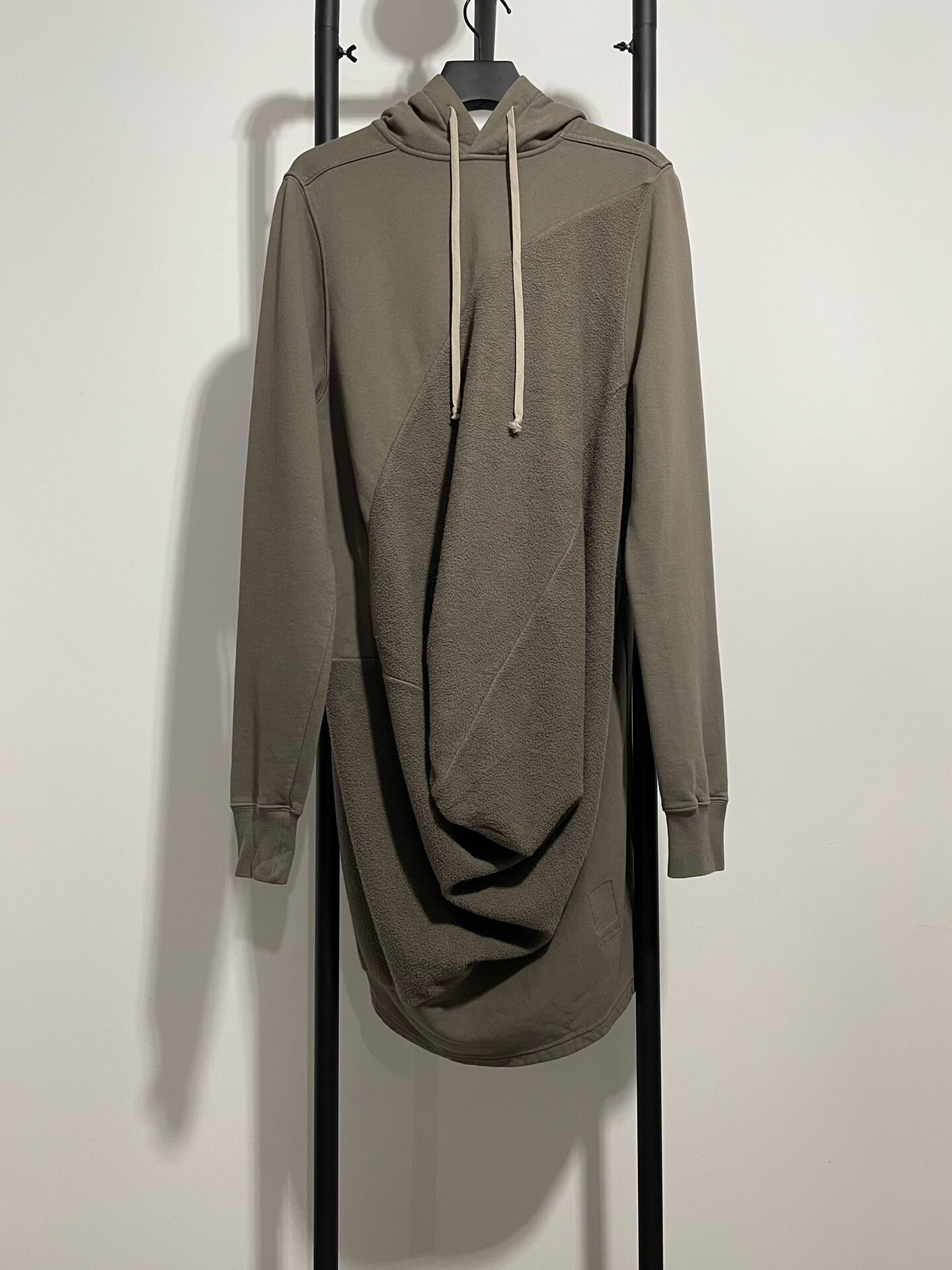 Rick Owens Olive Green Asymmetrical Hoodie