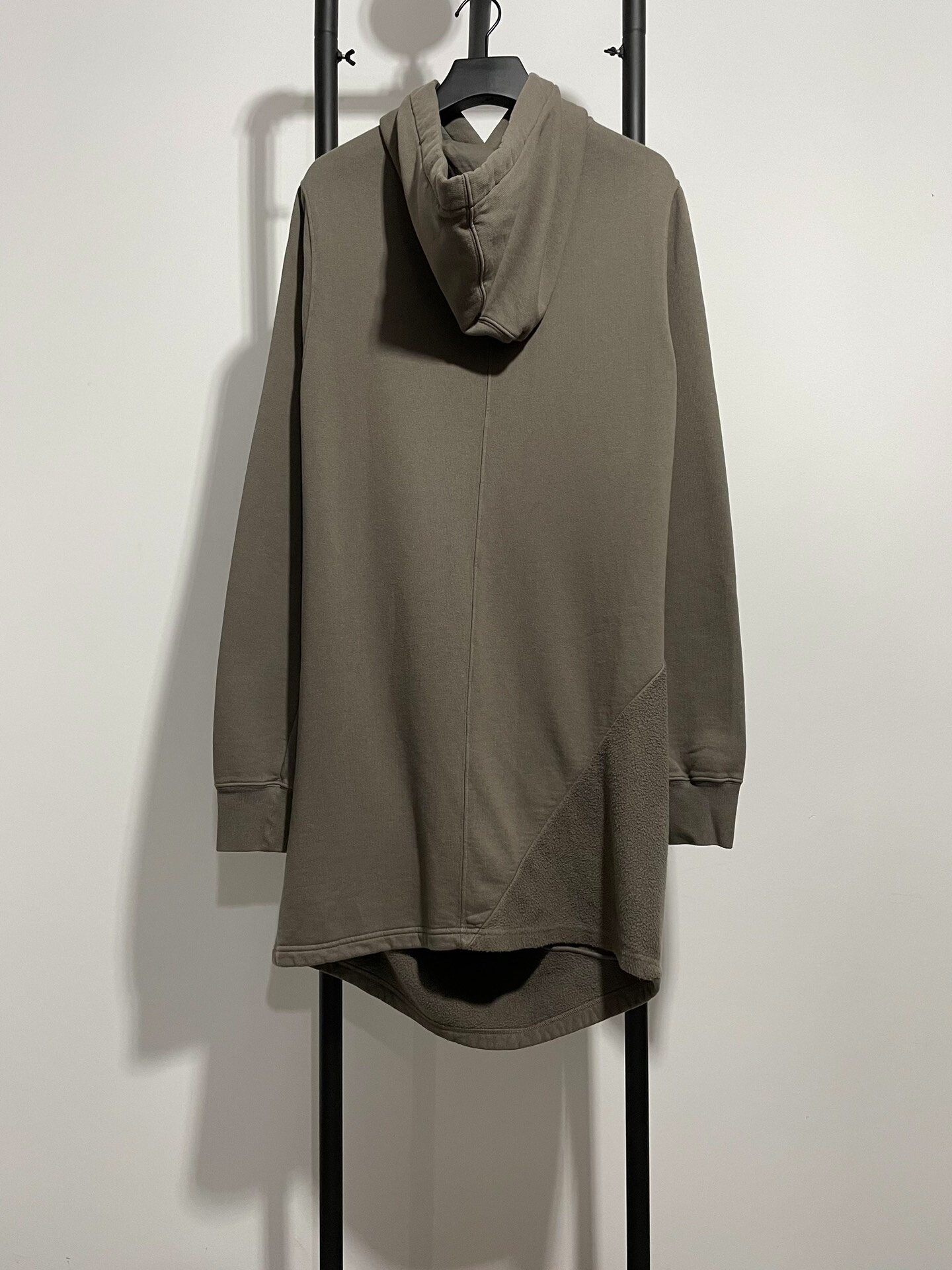 Rick Owens Olive Green Asymmetrical Hoodie — front