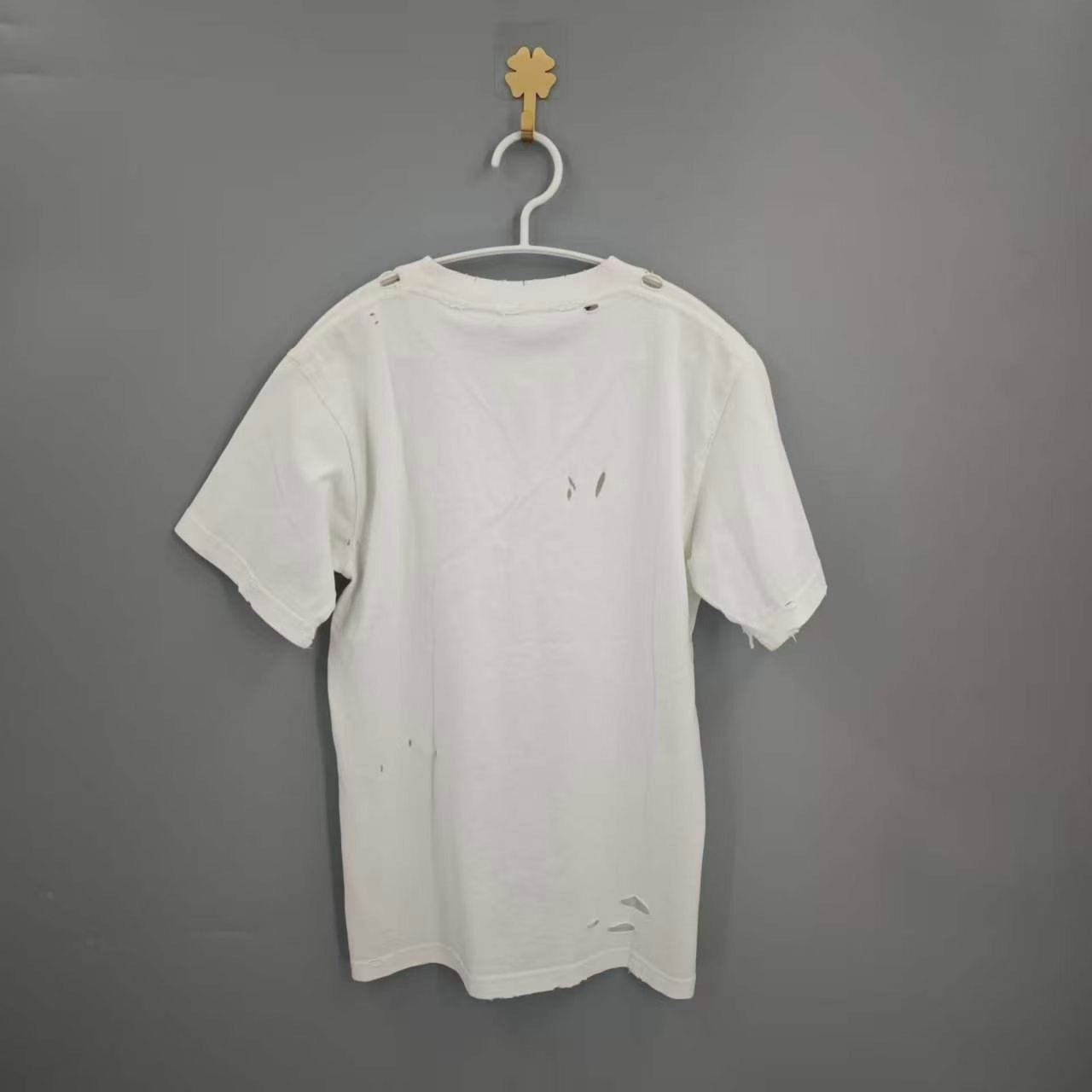 Balenciaga White Blurred Letter Distressed T-Shirt — front