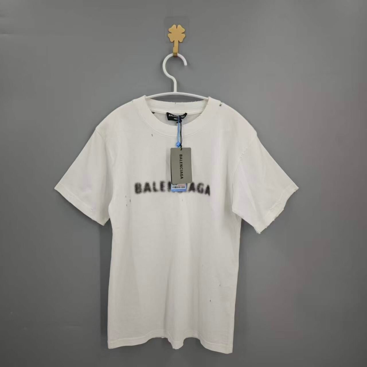 Balenciaga White Blurred Letter Distressed T-Shirt