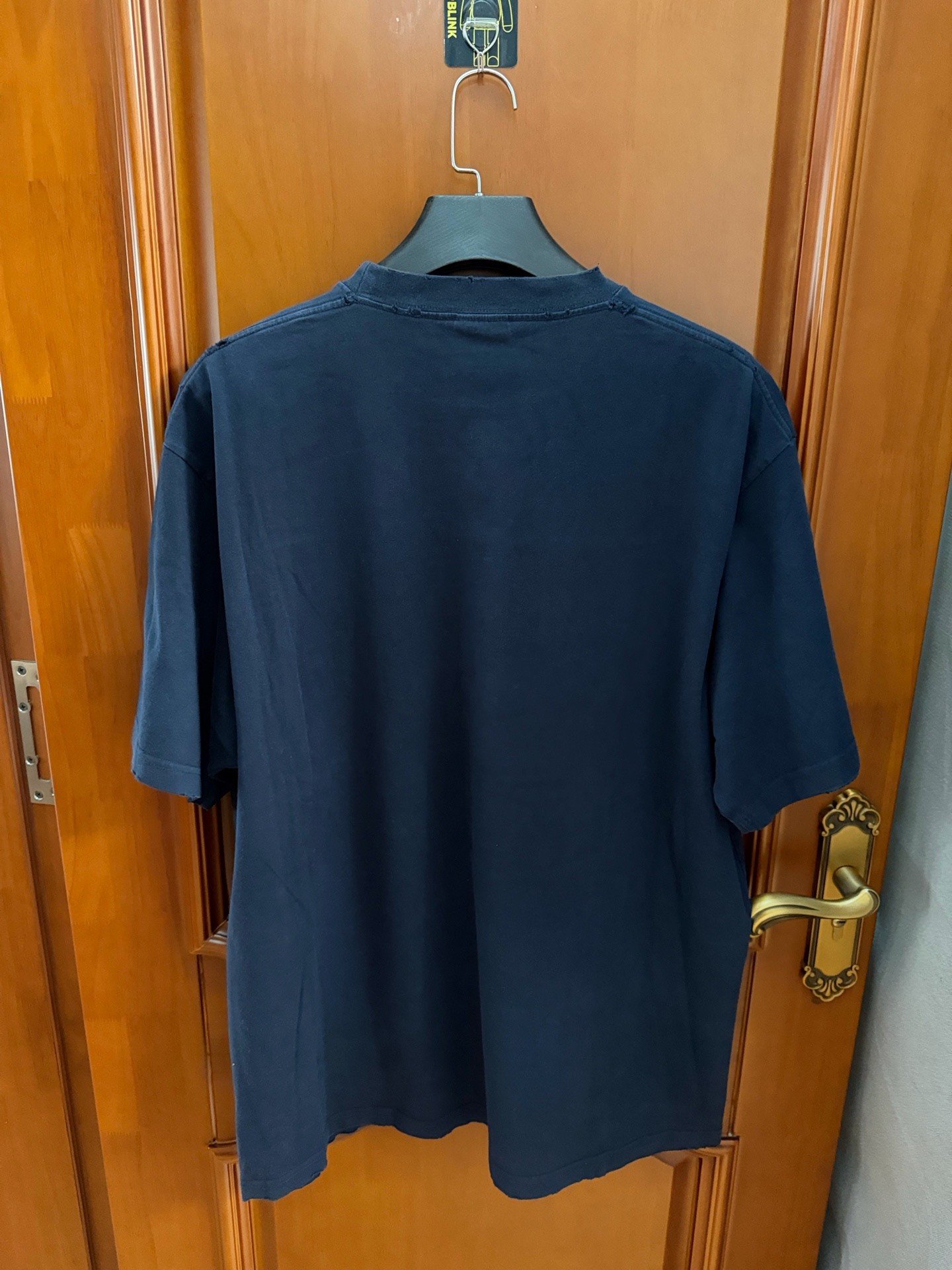 Balenciaga Dark Blue Distressed Logo T - Shirt — front