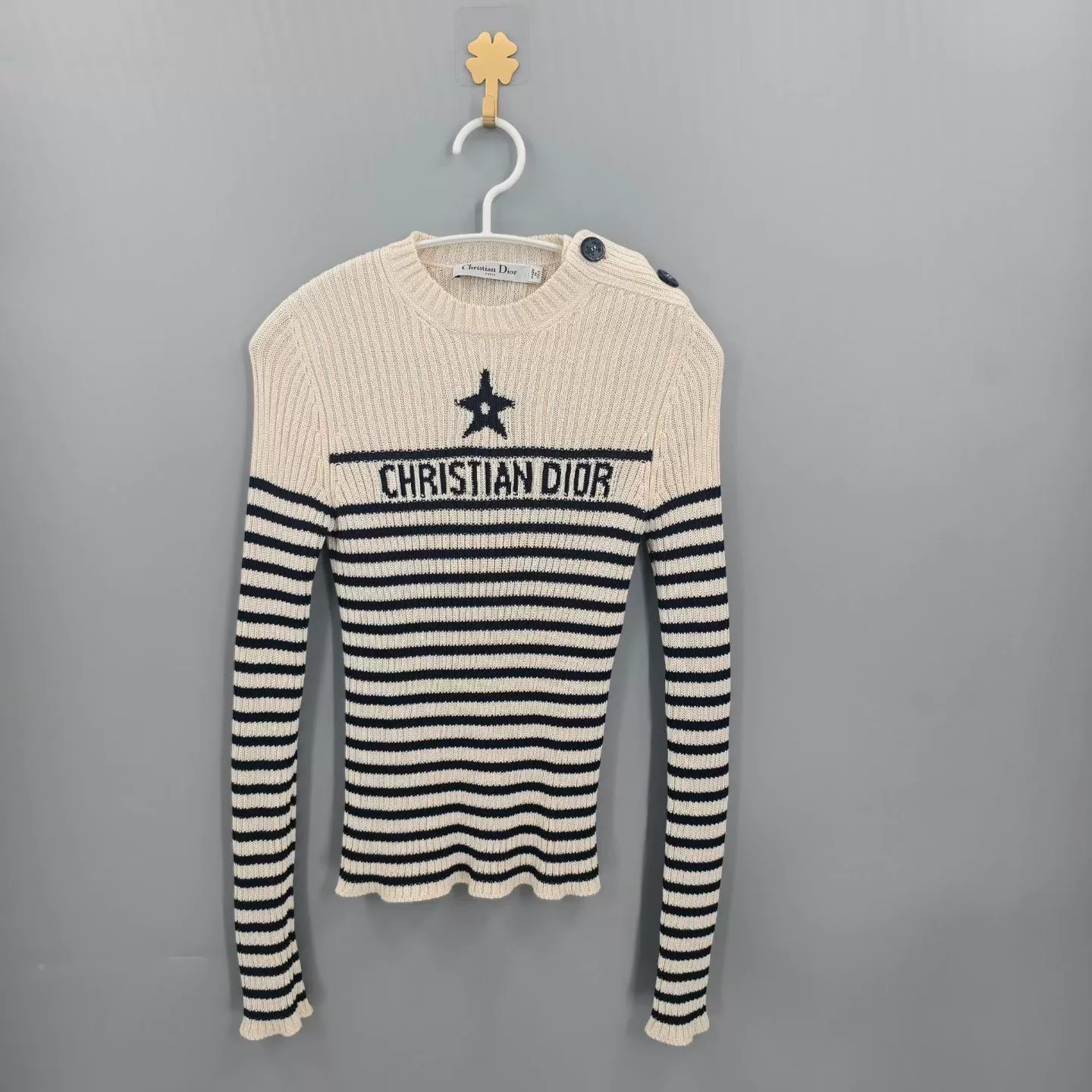 Christian Dior White Black Stripe Star Sweater