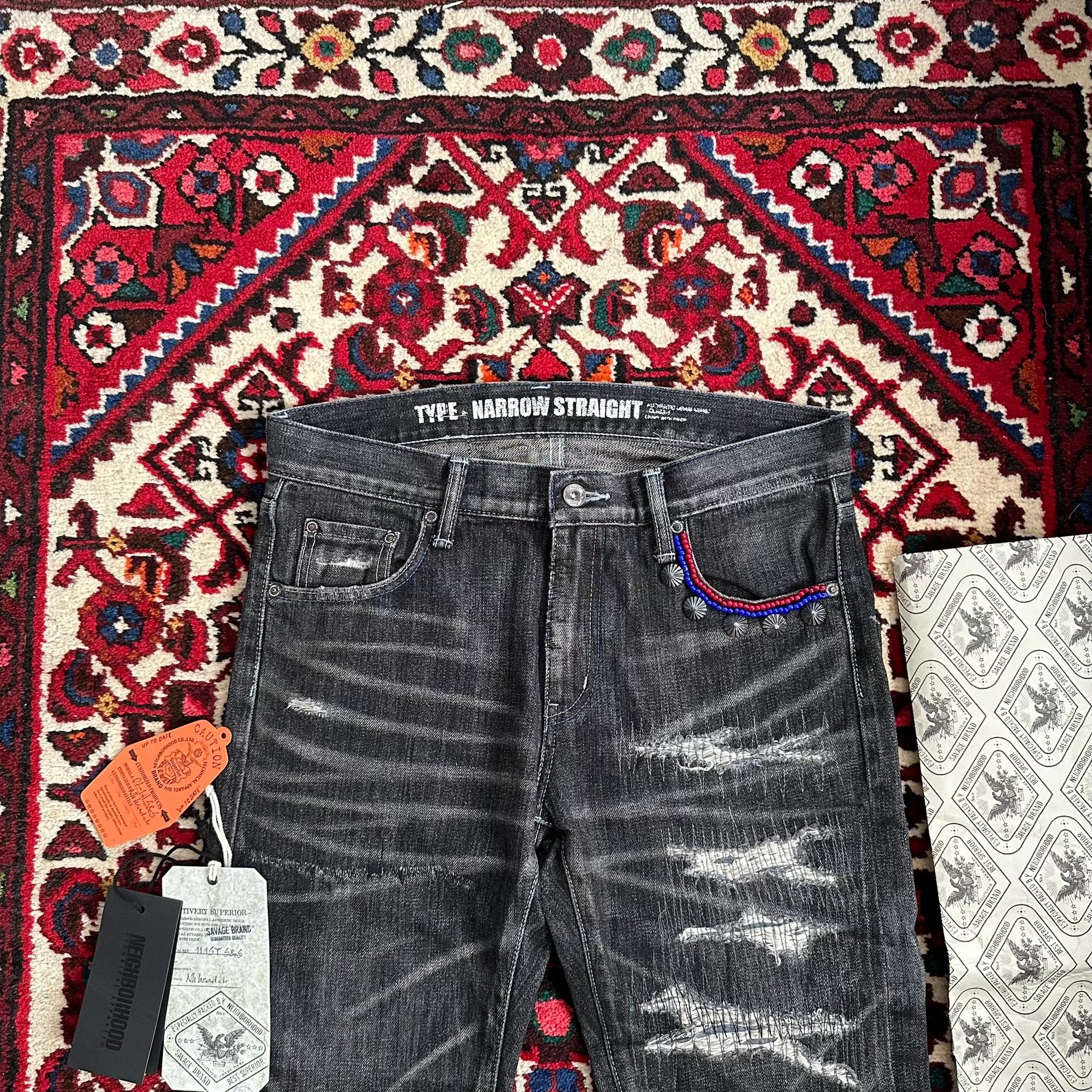 Neighborhood Narrow Straight Black Jeans — detail