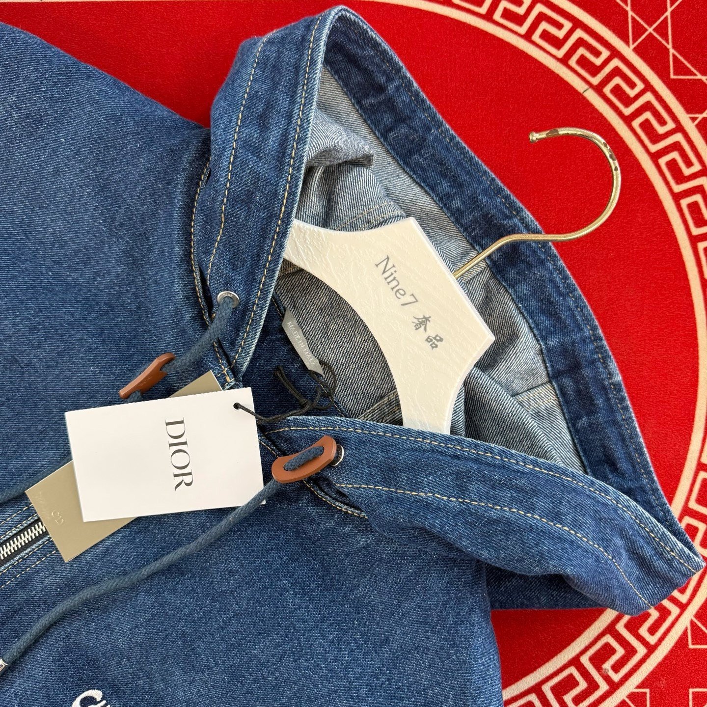 Dior New CD Logo Embroidered Hooded Denim Jacket — detail