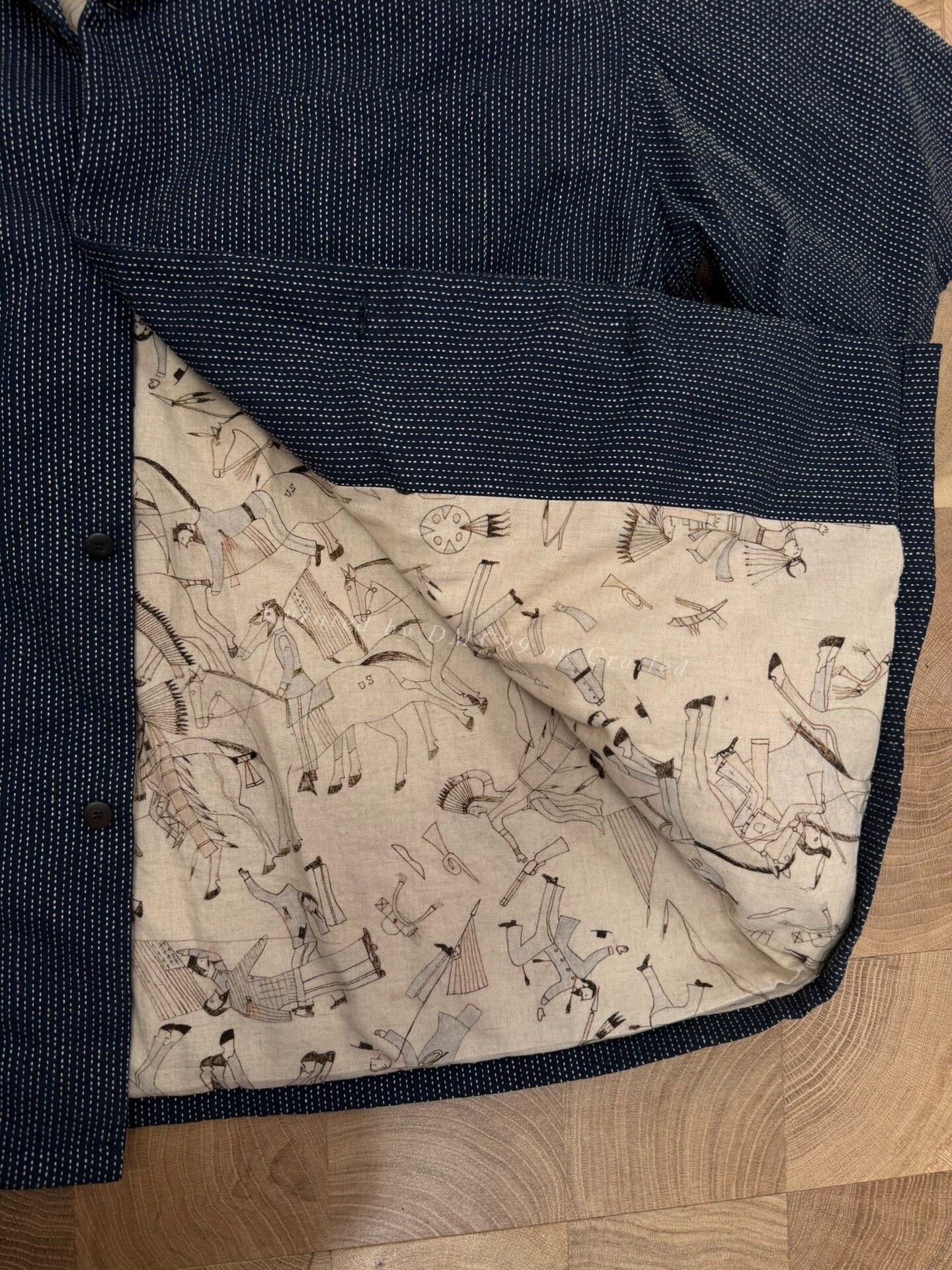 VISVIM SASHIKO WALLIS DOWN SHIRTS NAVY — detail