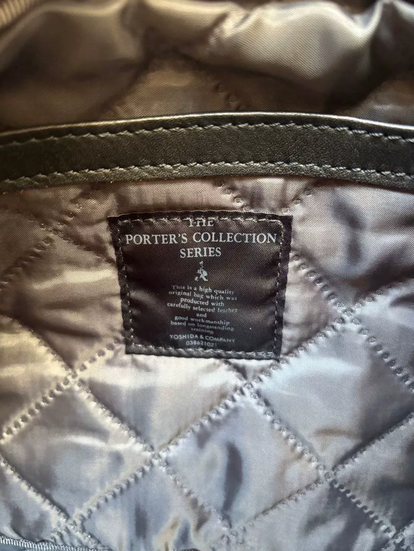 PCBY PORTER Black Leather Messenger Bag — label
