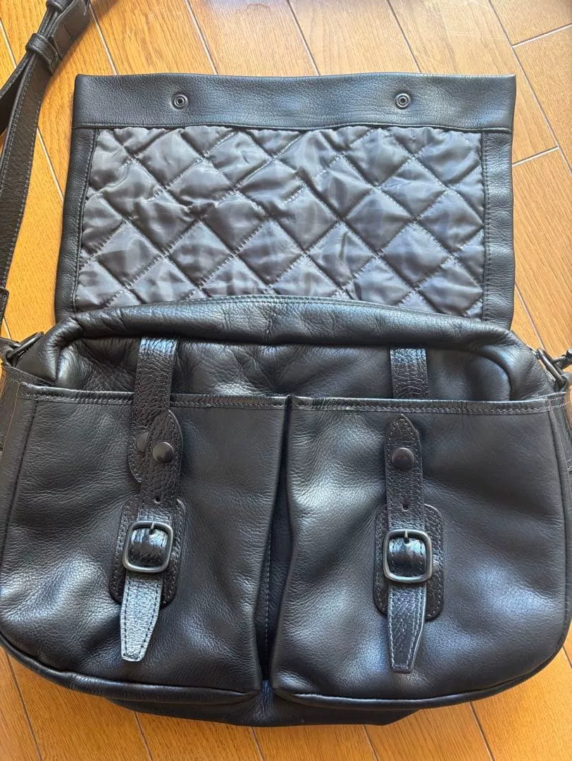 PCBY PORTER Black Leather Messenger Bag — back