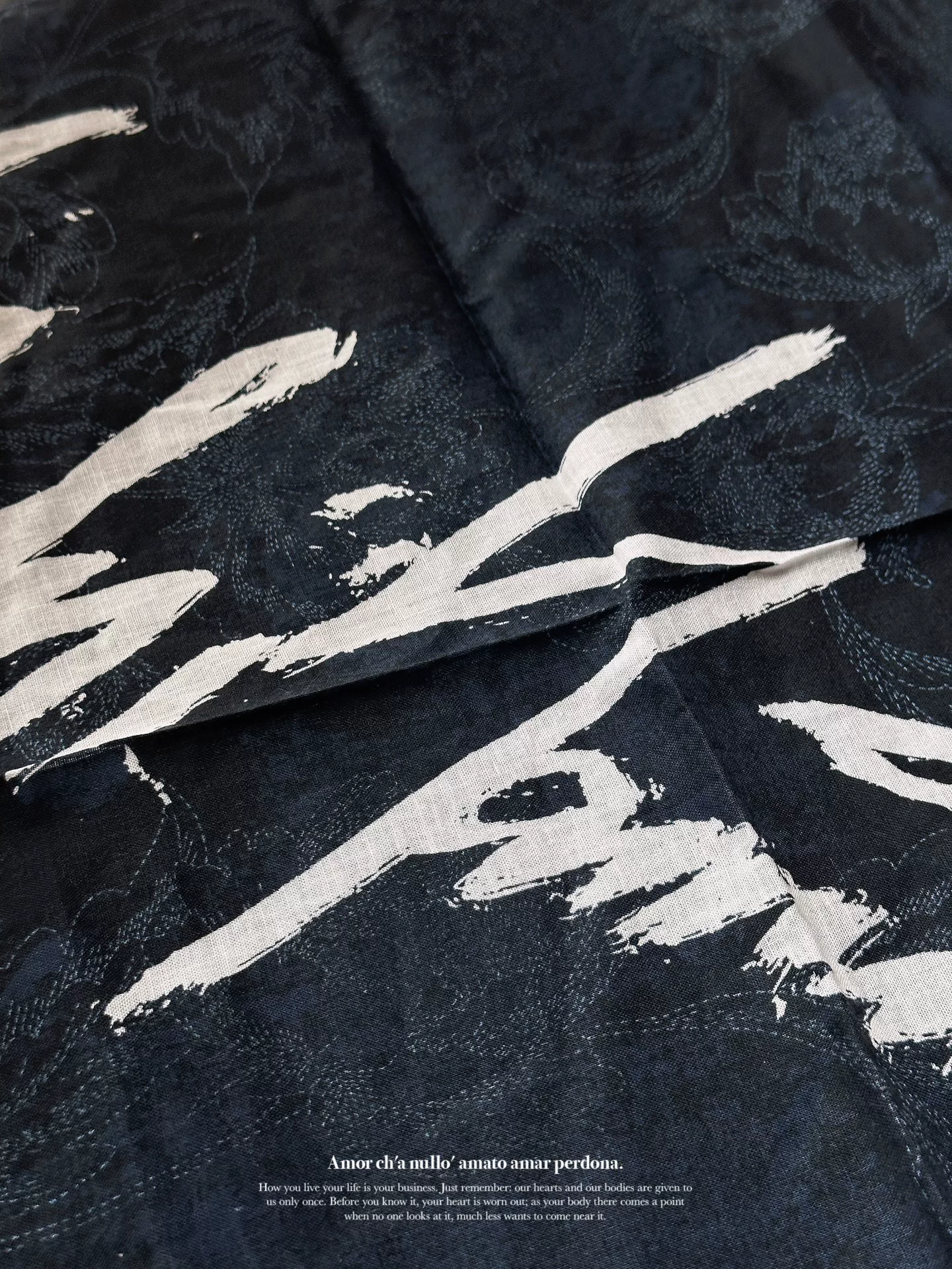 Yohji Yamamoto Indigo Signature Square Scarf — detail