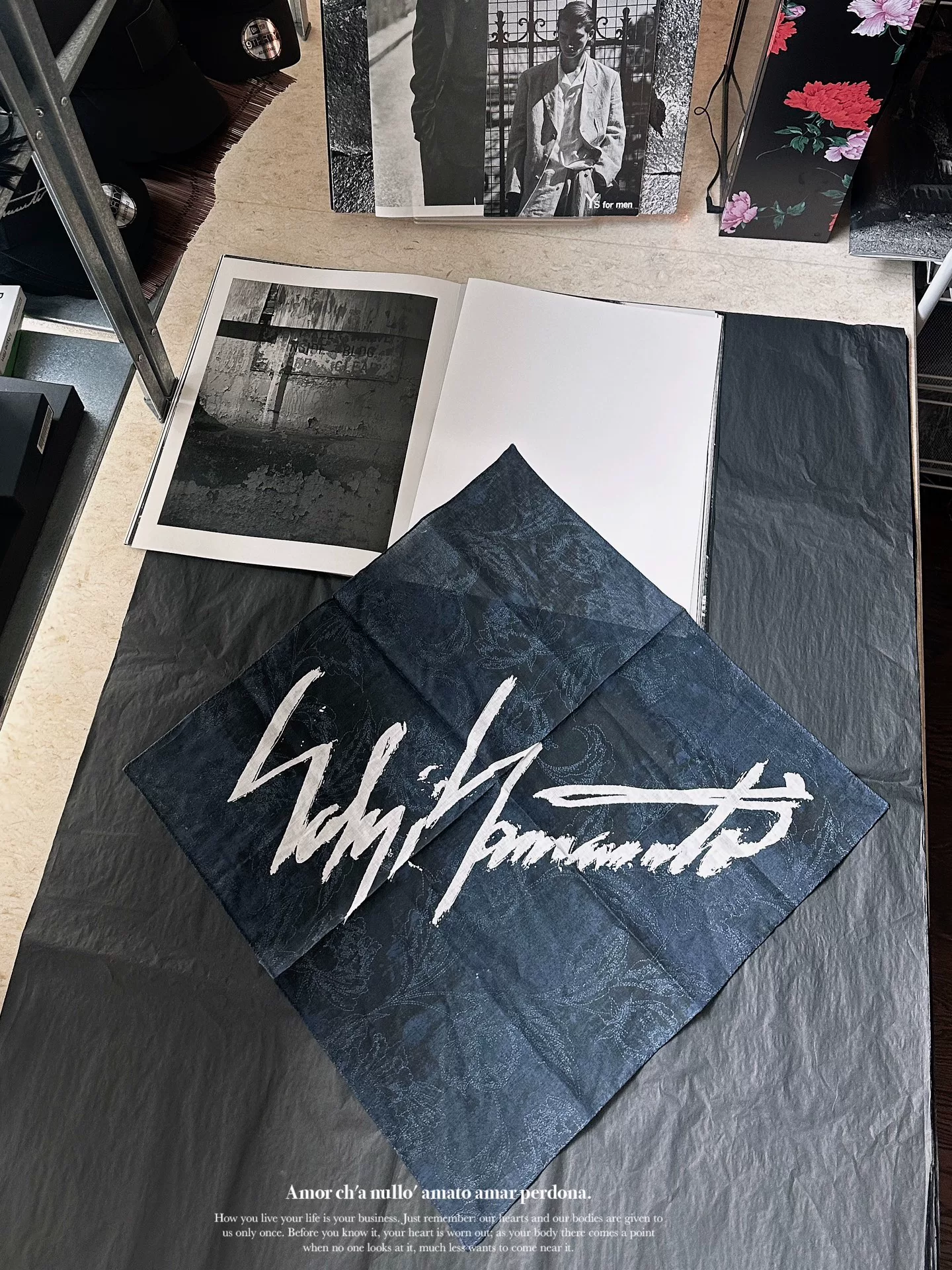 Yohji Yamamoto Indigo Signature Square Scarf — front