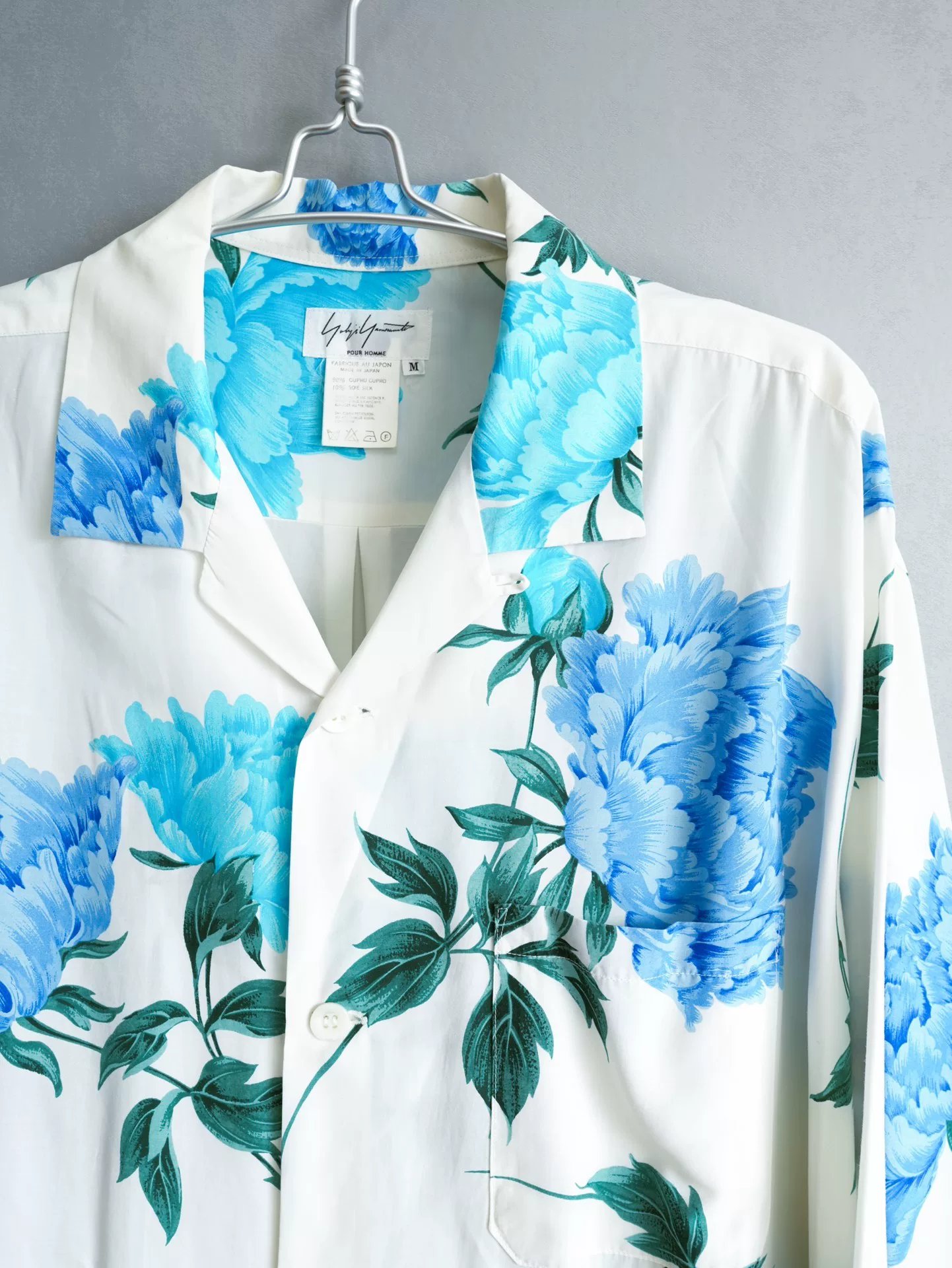 Yohji Yamamoto 96SS Blue Peony Shirt — detail