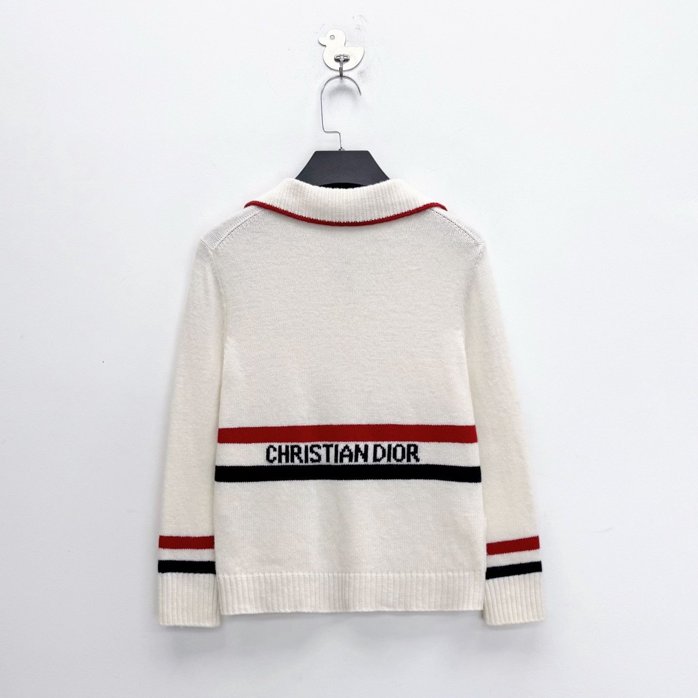 Dior Beige Striped Seagull Collar Sweater — front