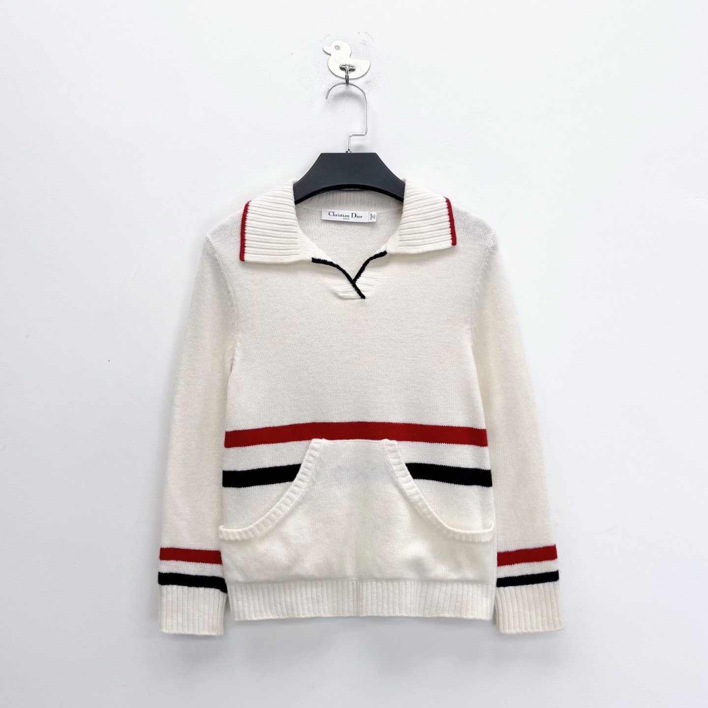Dior Beige Striped Seagull Collar Sweater