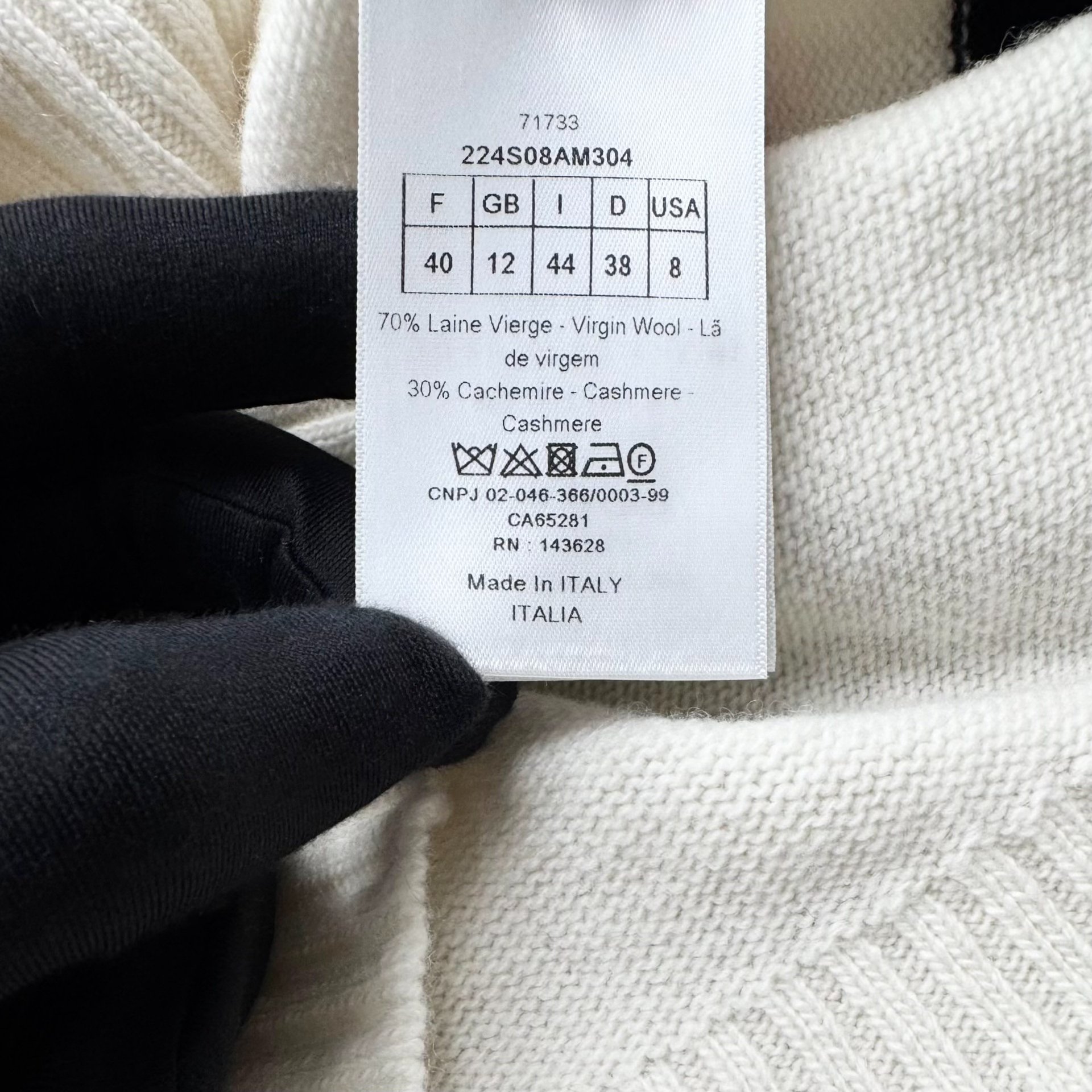 Dior Beige Striped Seagull Collar Sweater — detail
