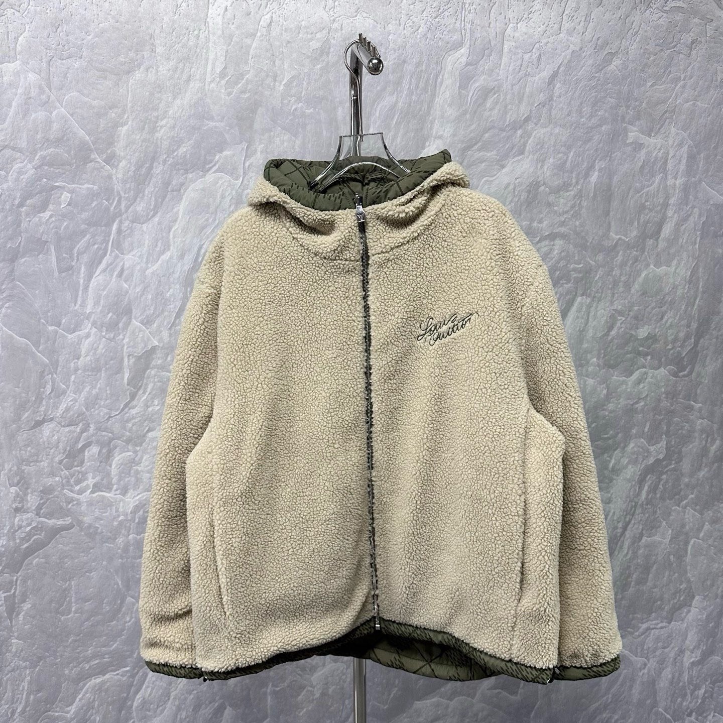 Louis Vuitton SS25 Reversible Checked Teddy Hoodie — detail