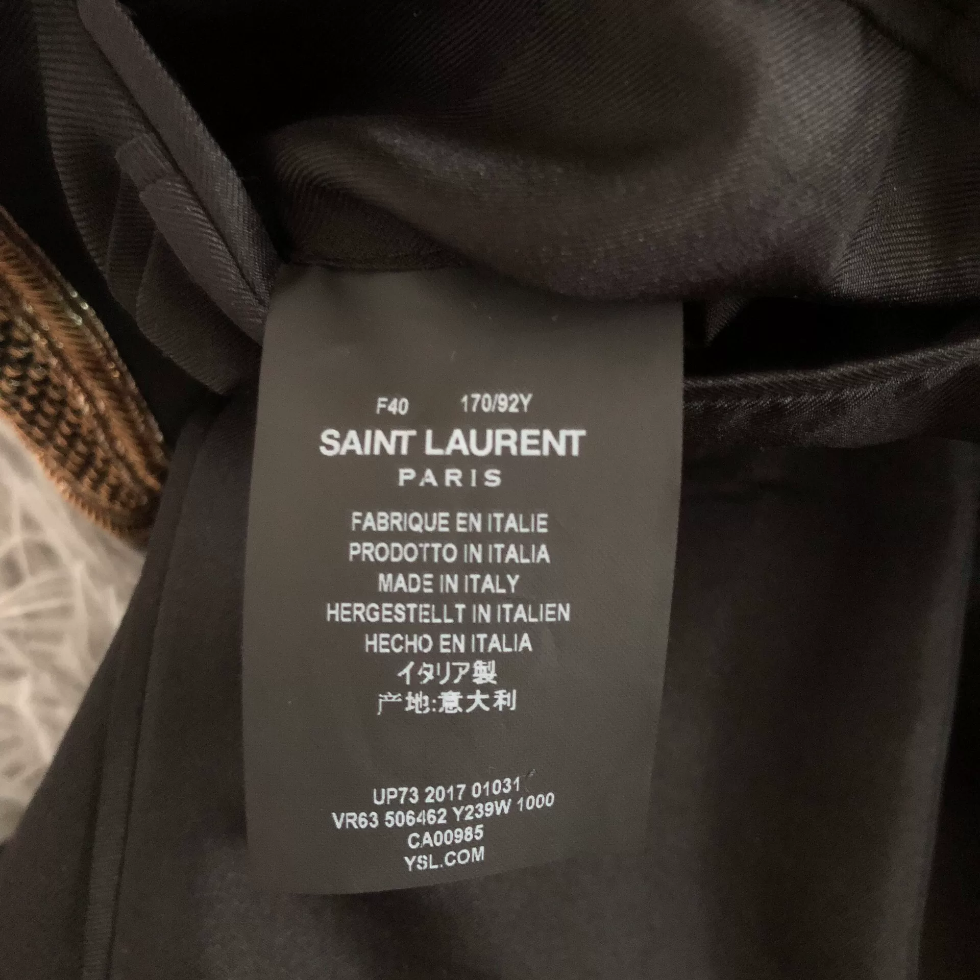 Saint Laurent Gold-Thread Wool Blazer — label