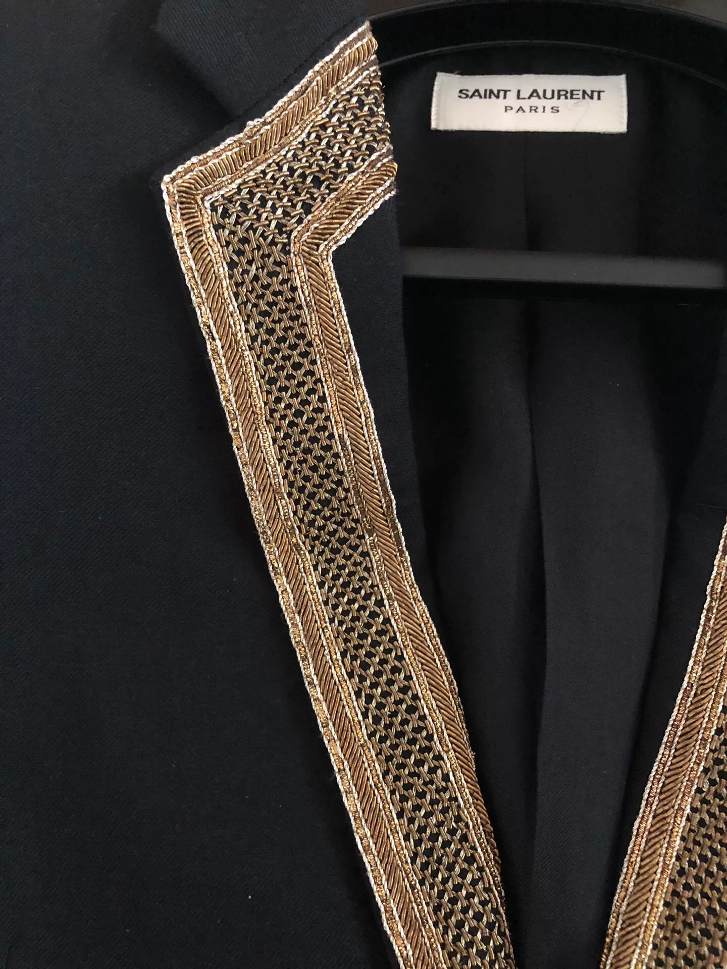 Saint Laurent Gold-Thread Wool Blazer — detail