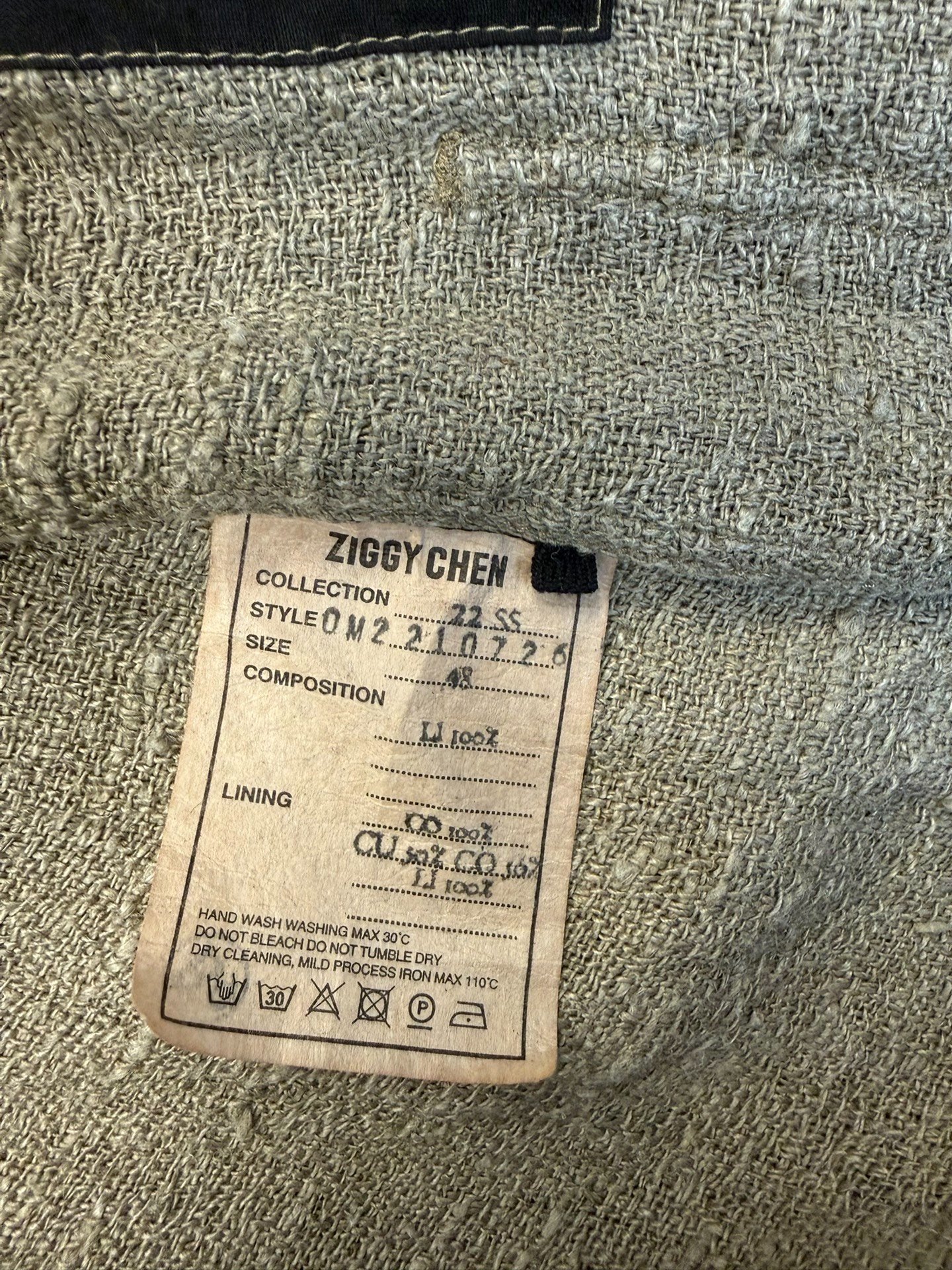 Ziggy Chen 22SS Linen Jacket — detail