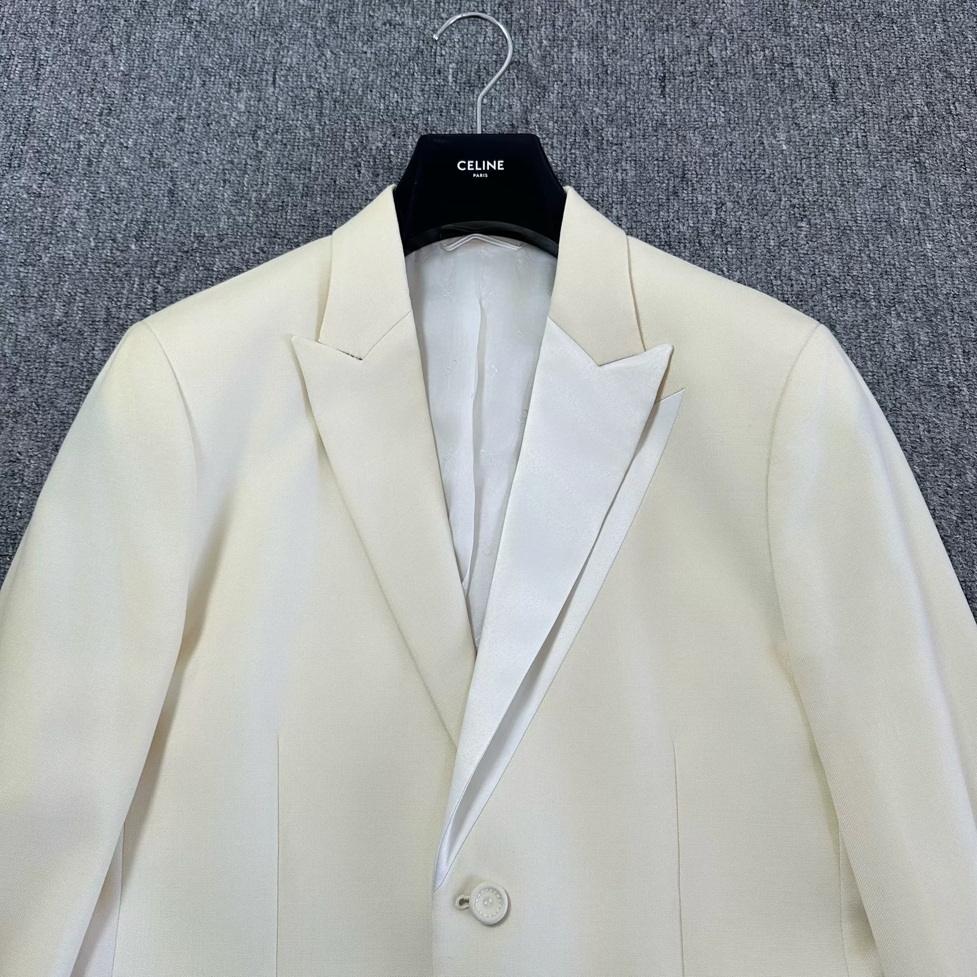 Dior White Asymmetric Satin Lapel Blazer — front