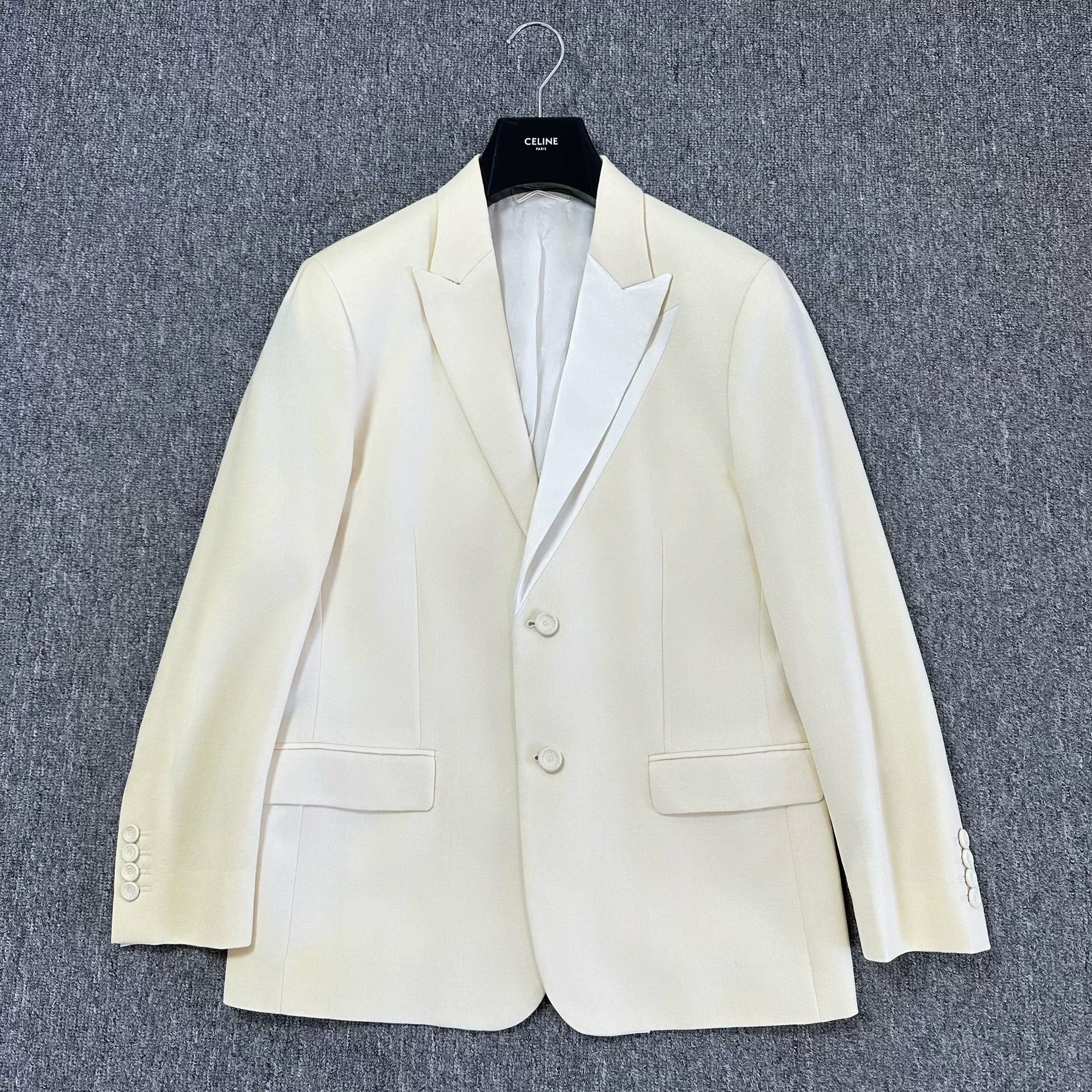 Dior White Asymmetric Satin Lapel Blazer
