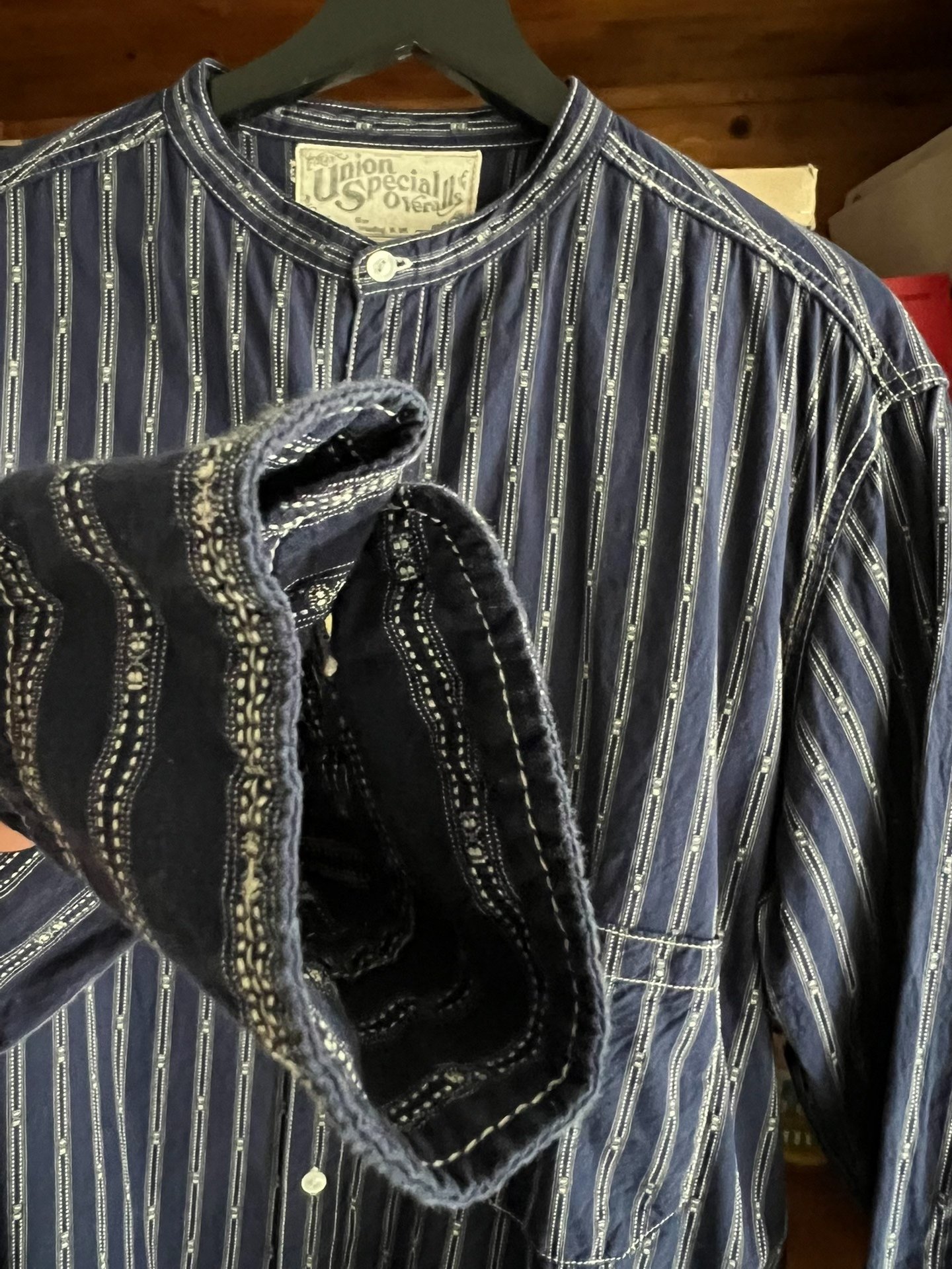 Freewheelers Vintage Indigo Stripe Crew Shirt — back
