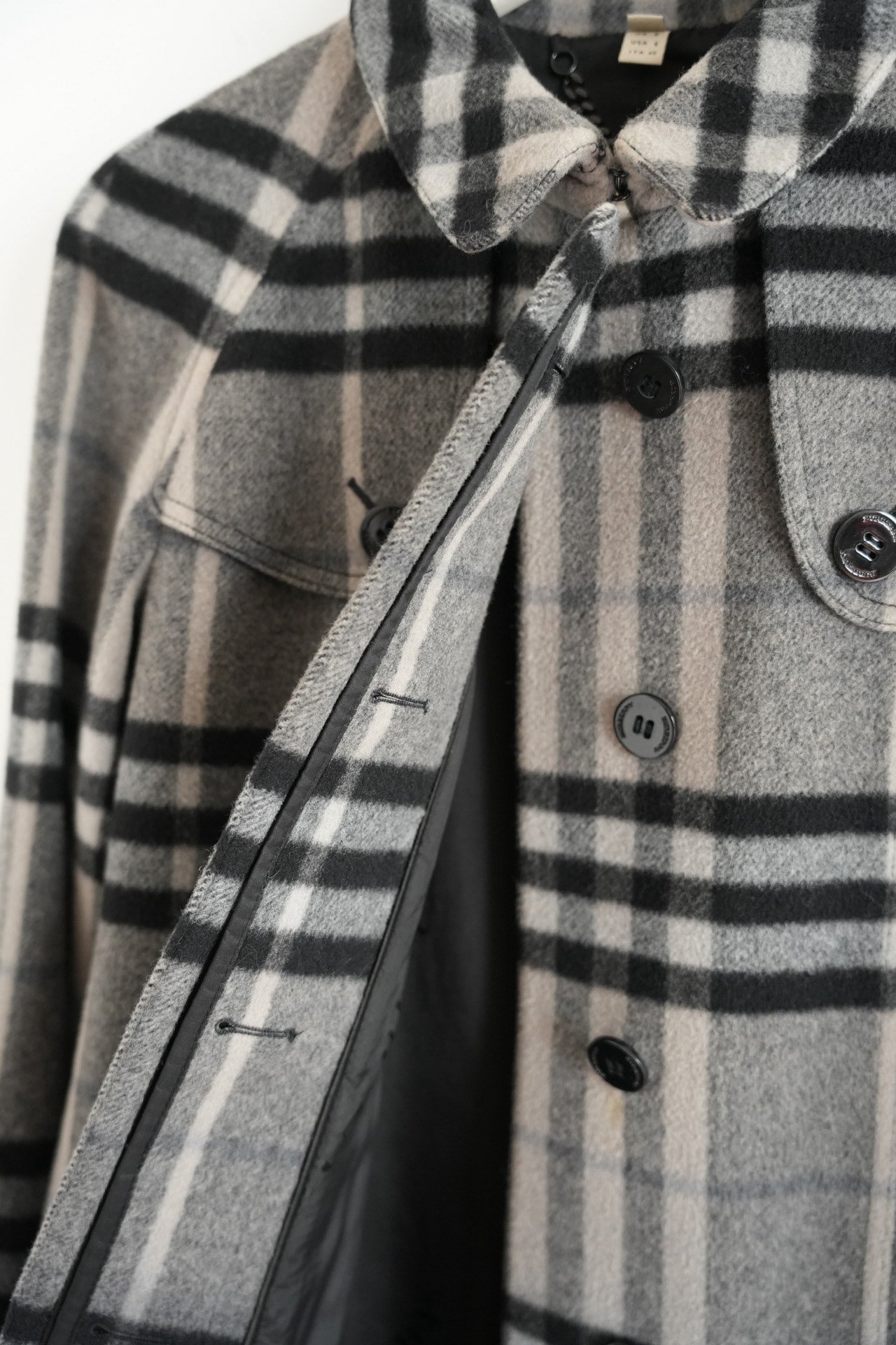 Burberry Gradient Plaid Wool Trench Coat — label