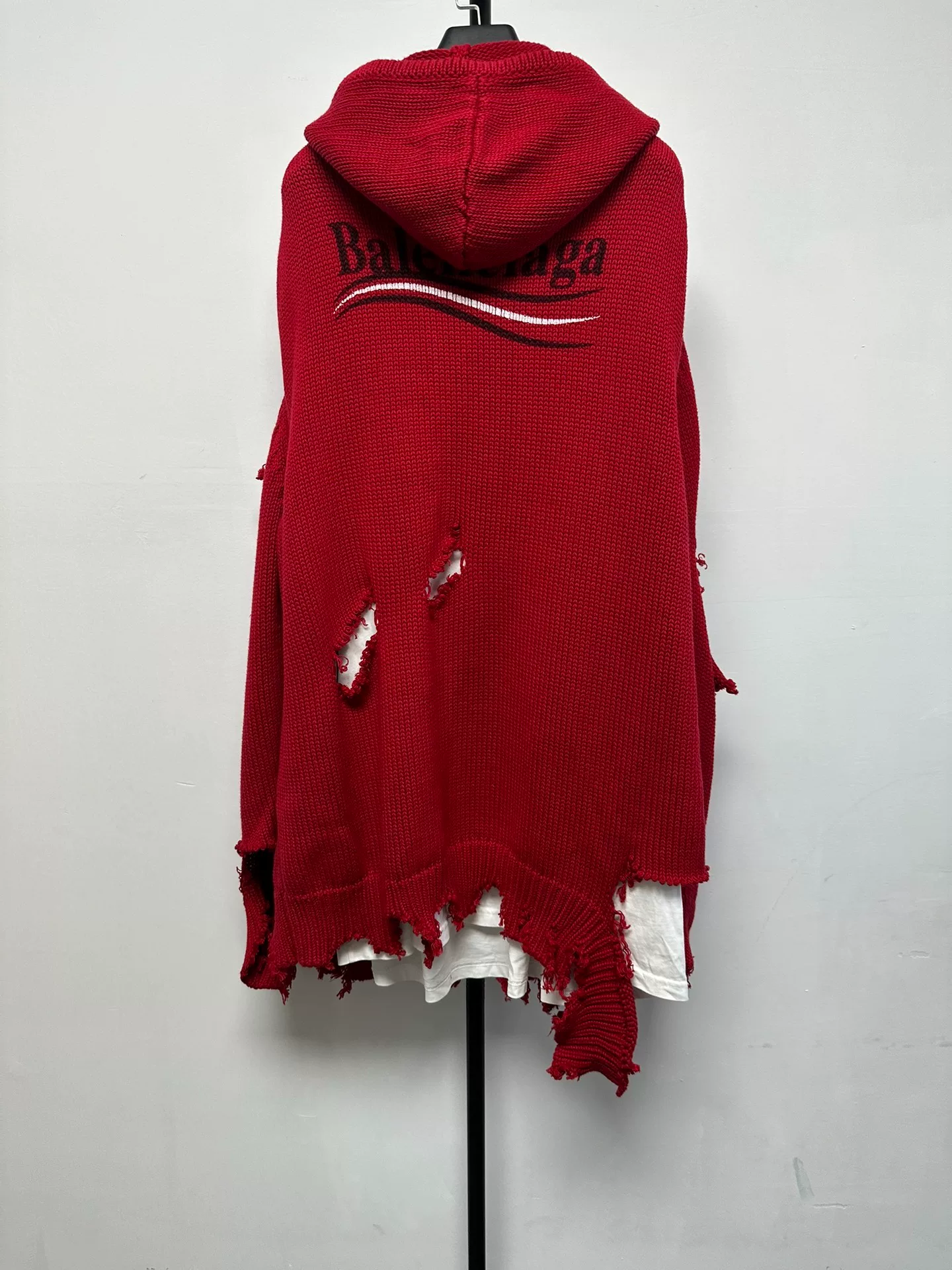 Balenciaga Distressed Hole Hooded Knit Sweater — front