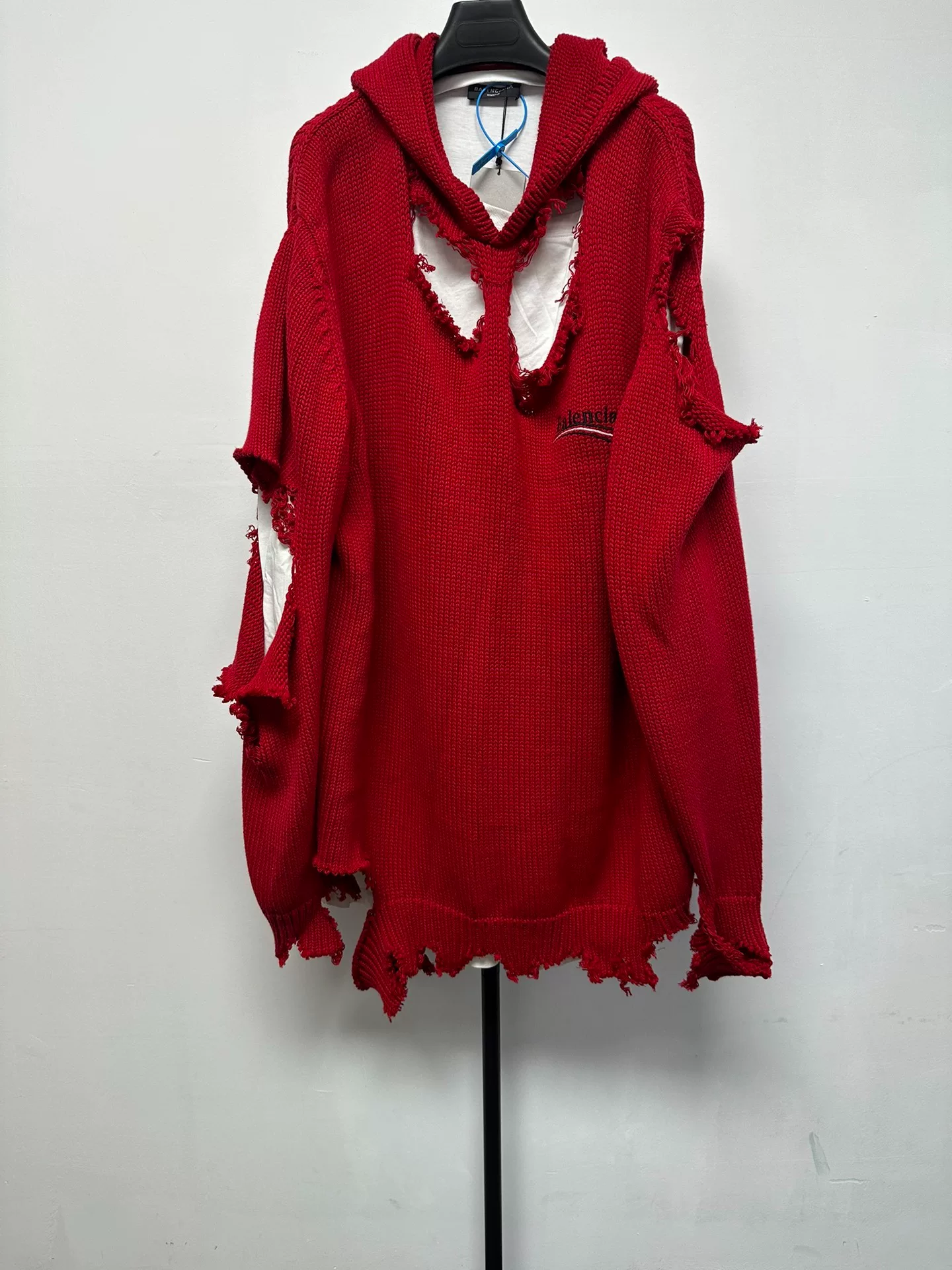 Balenciaga Distressed Hole Hooded Knit Sweater