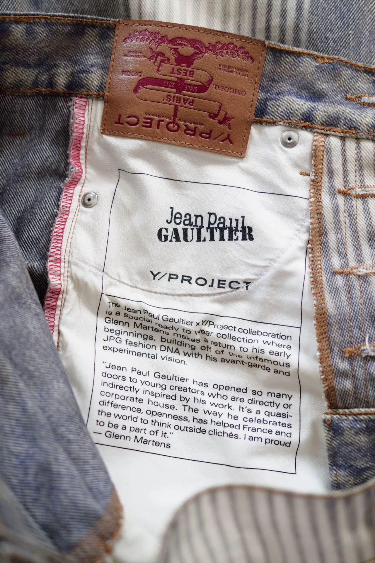 Y/Project x Gaultier 22FW Fold Jeans — label