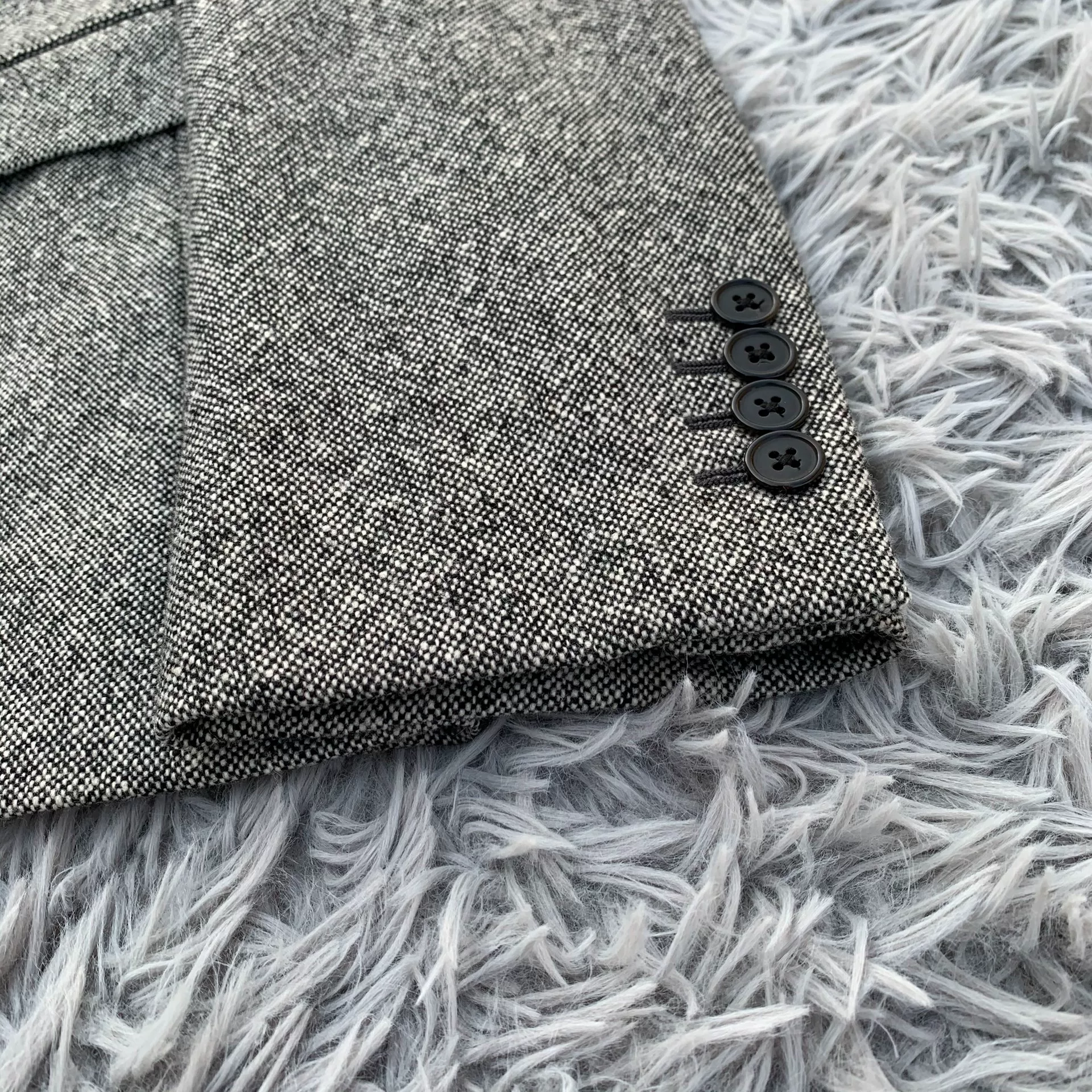 Saint Laurent Gray Wool Leather Collar Blazer — detail