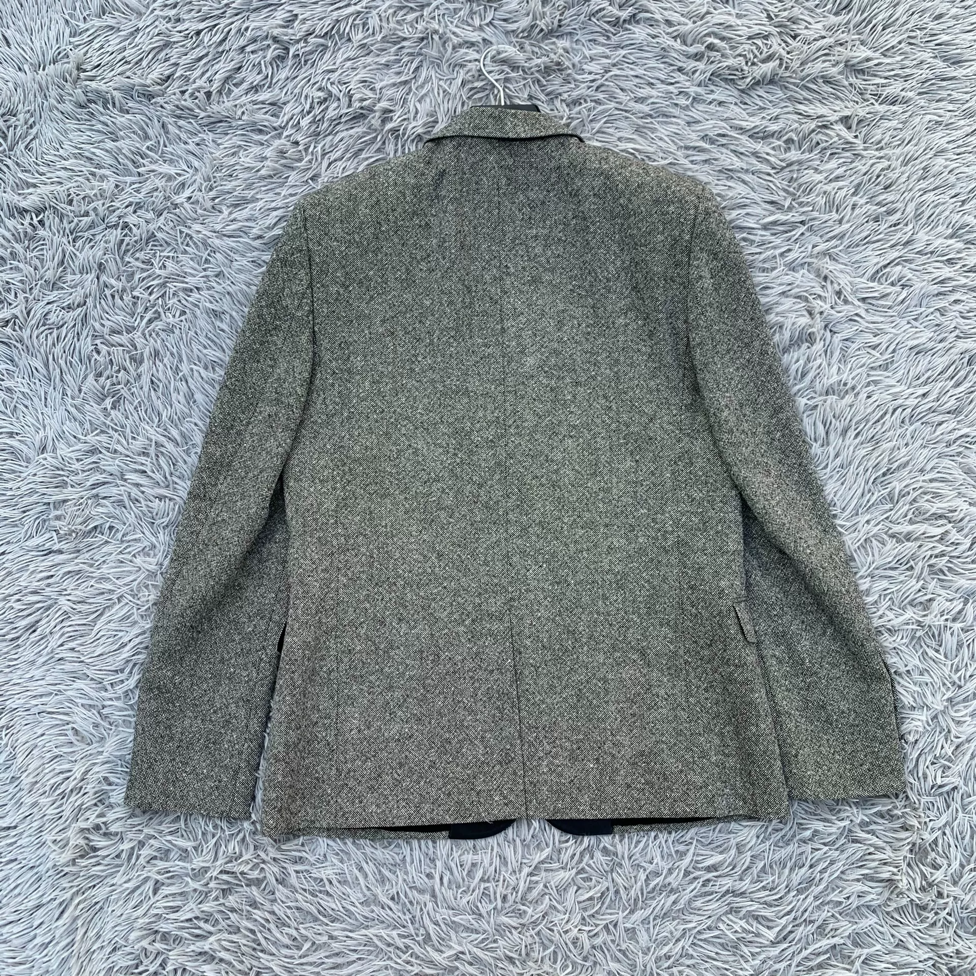 Saint Laurent Gray Wool Leather Collar Blazer — back