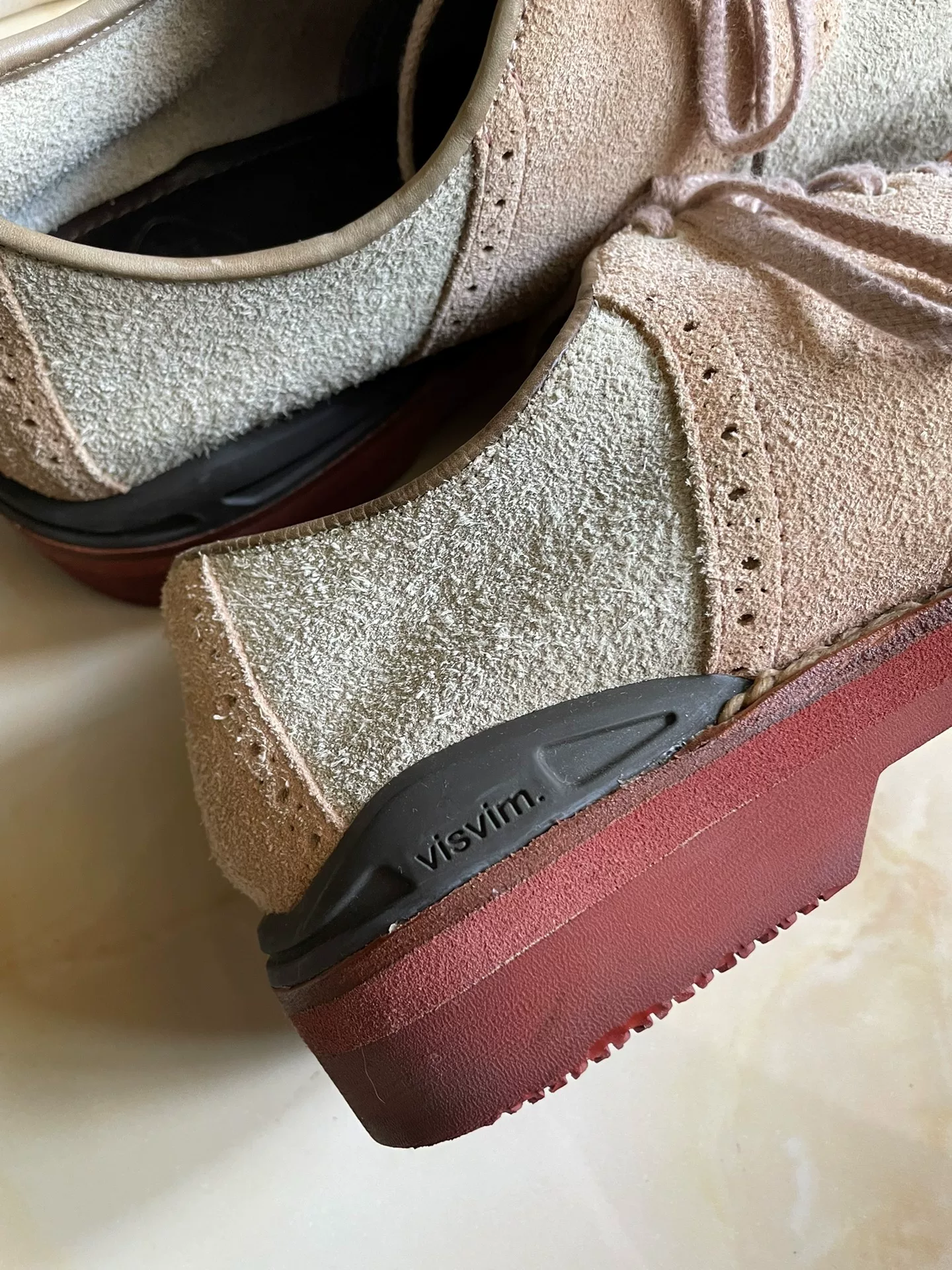 VISVIM PATRICIAN SUEDE-FOLK Low-Top Boots — label