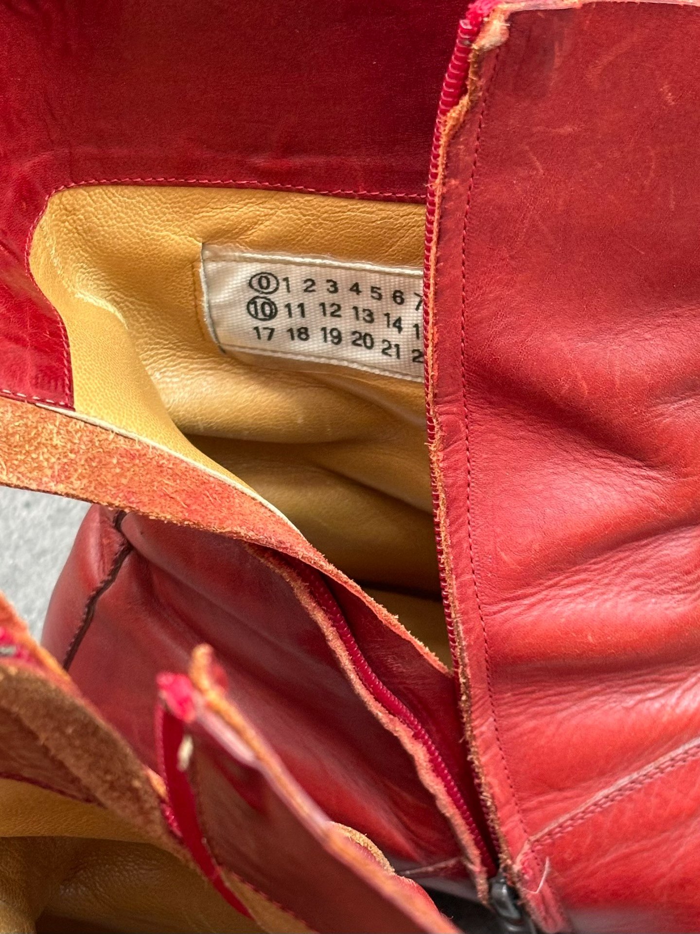 Maison Margiela Artisanal Red Square-Toe Boots — label