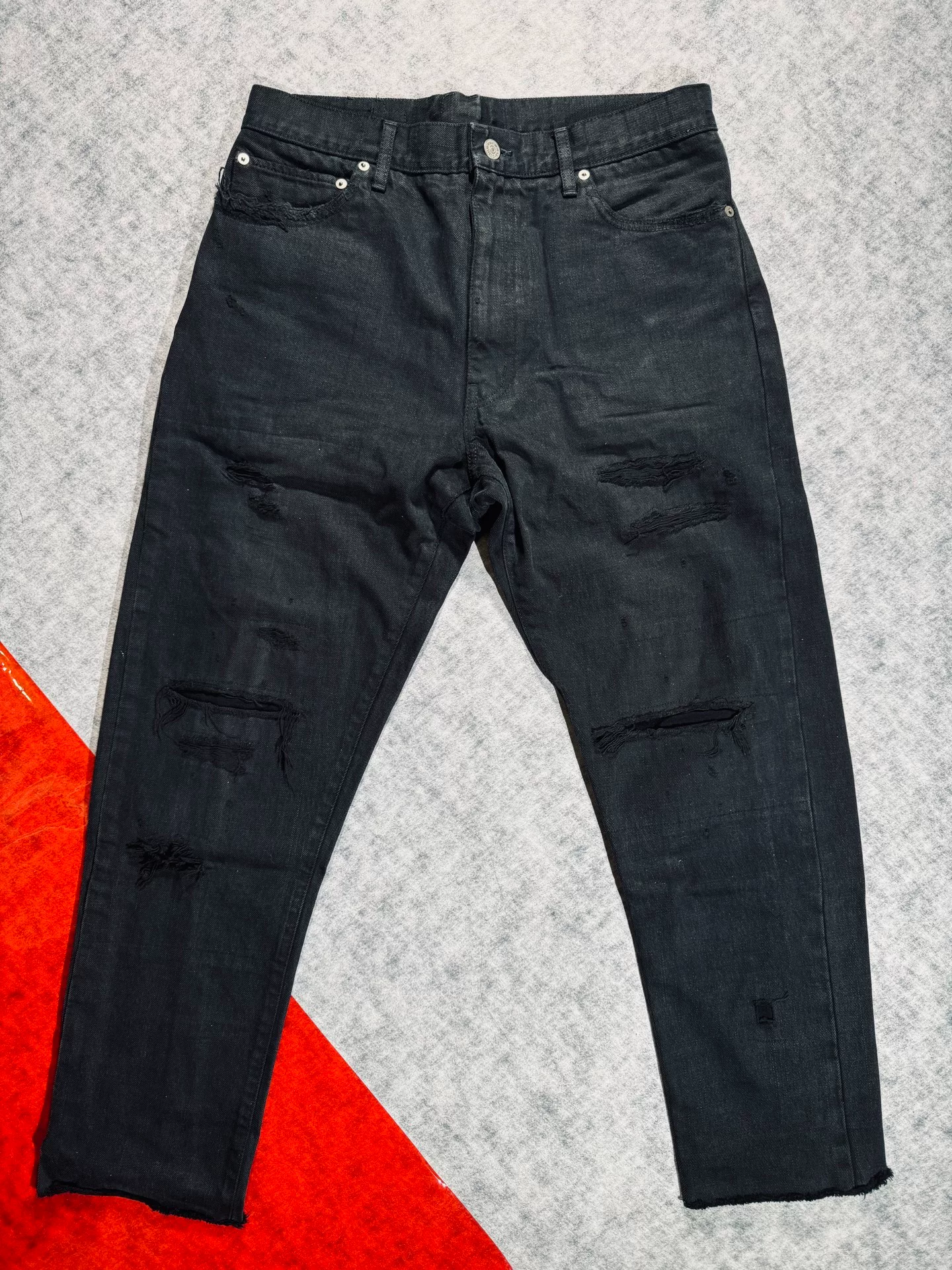visvim Journeyman Black Tacked Crash Jeans