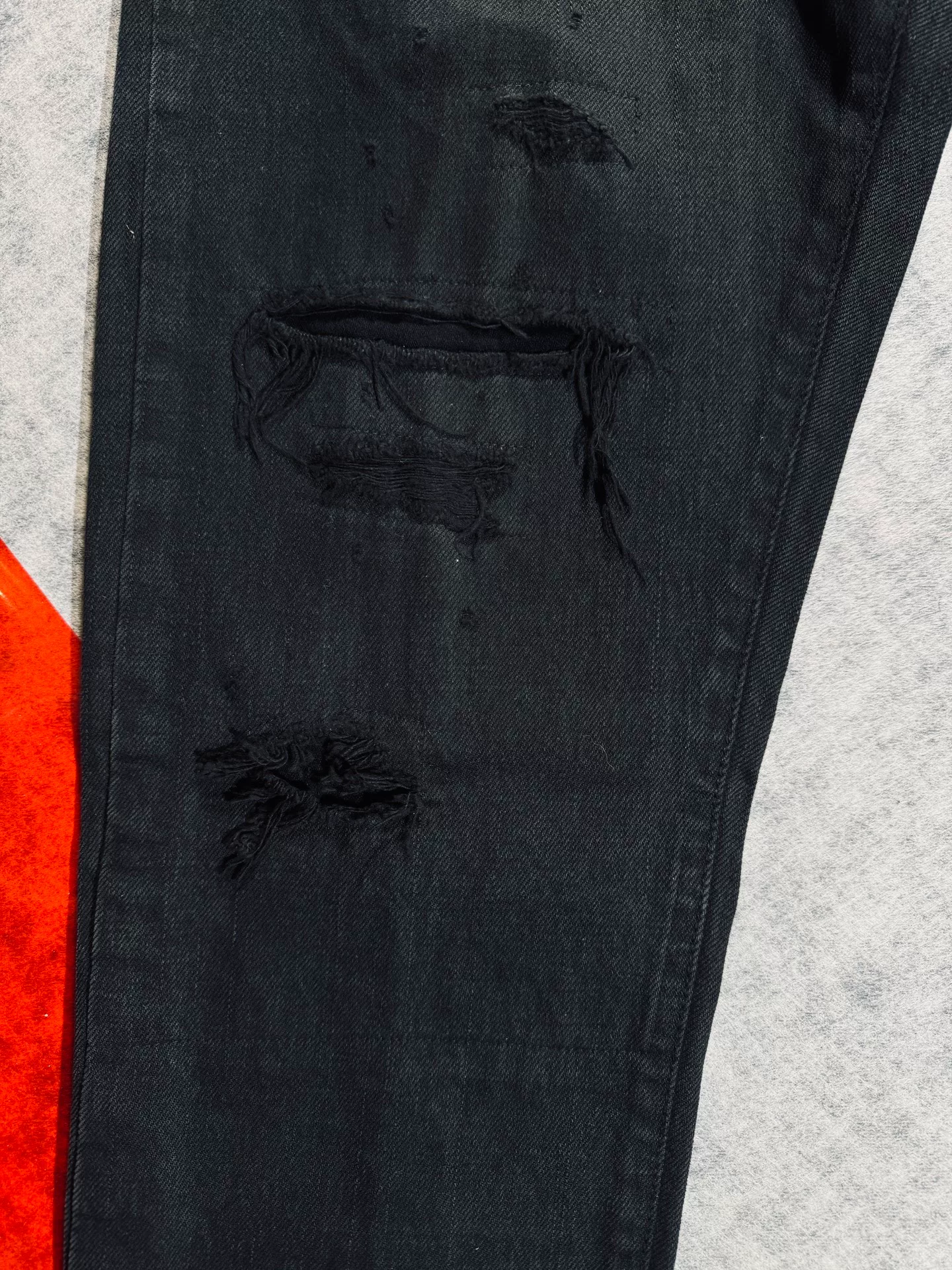visvim Journeyman Black Tacked Crash Jeans — back