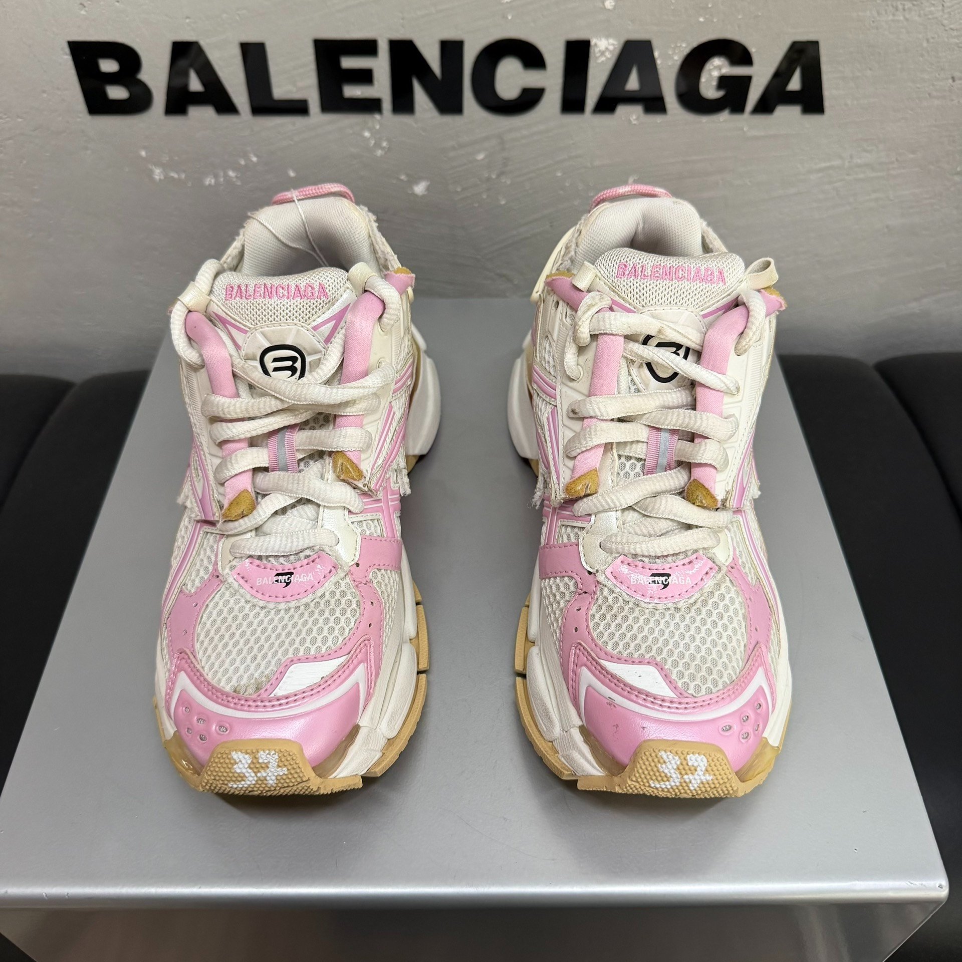 Balenciaga Runner Pink White Distressed — front