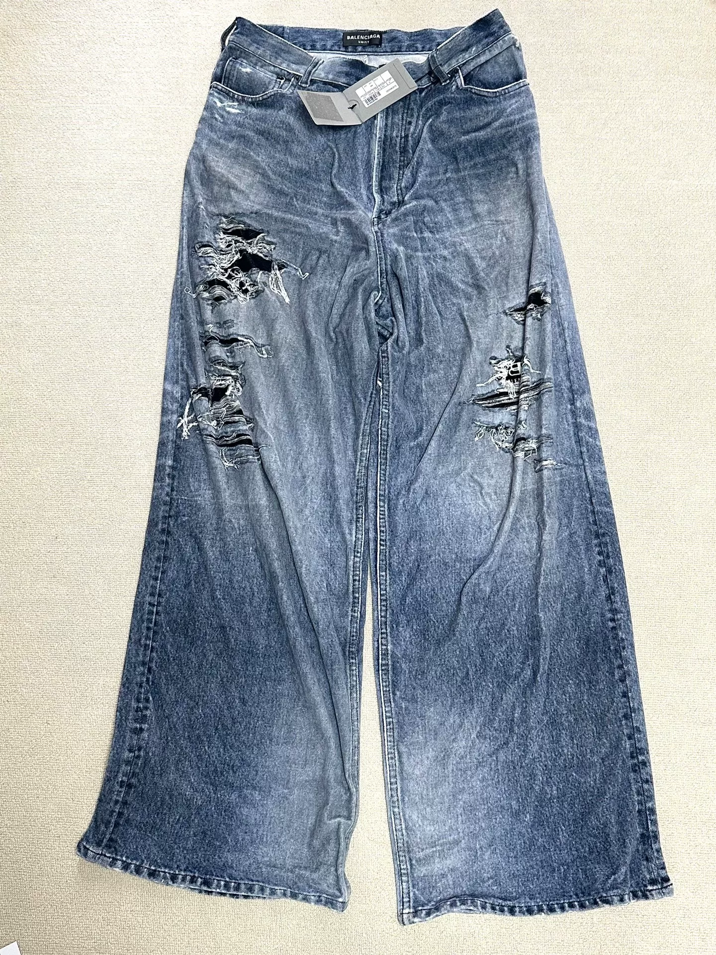 Balenciaga Ice Blue 3D Print Distressed Jeans