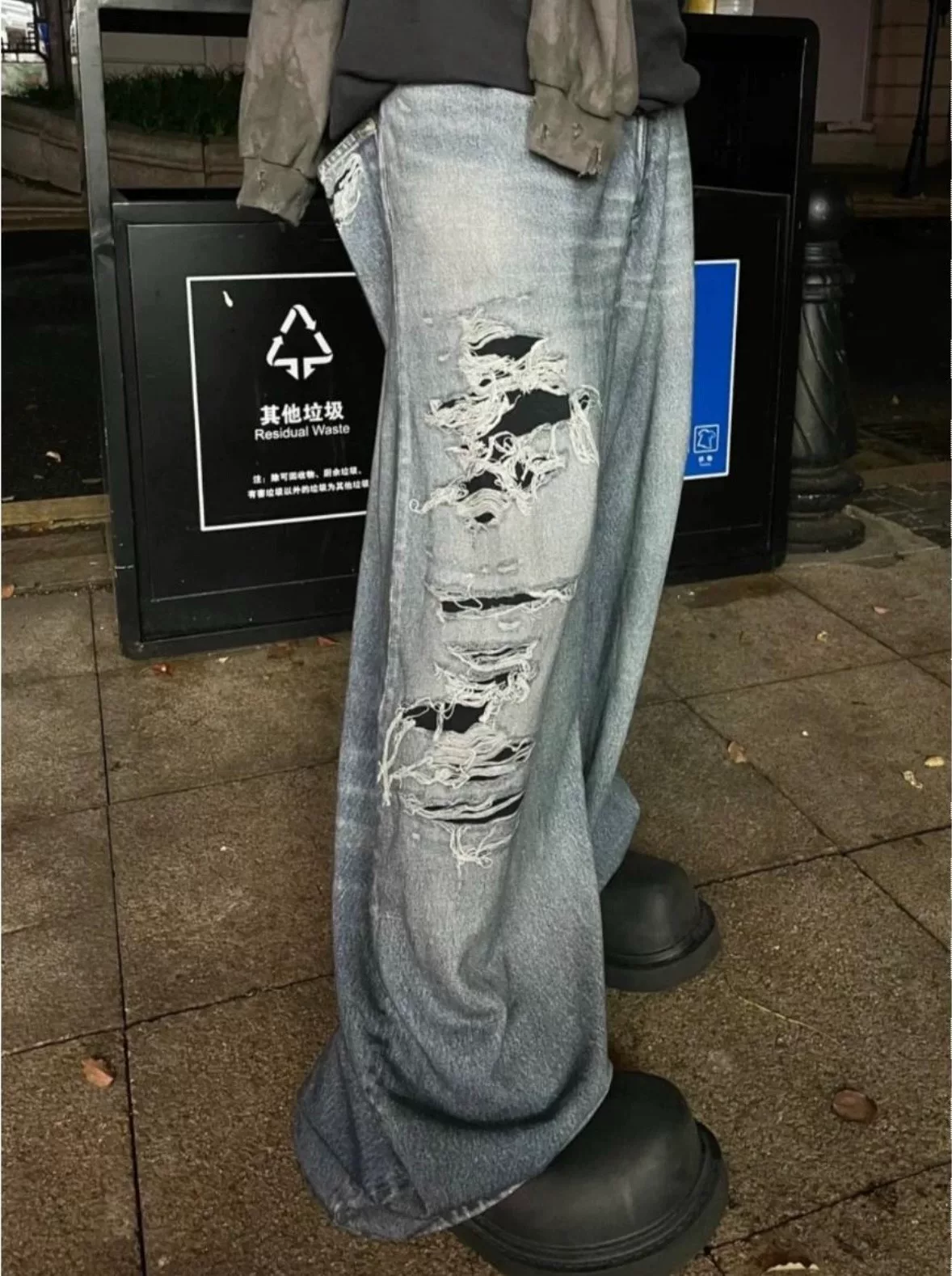 Balenciaga Ice Blue 3D Print Distressed Jeans — front