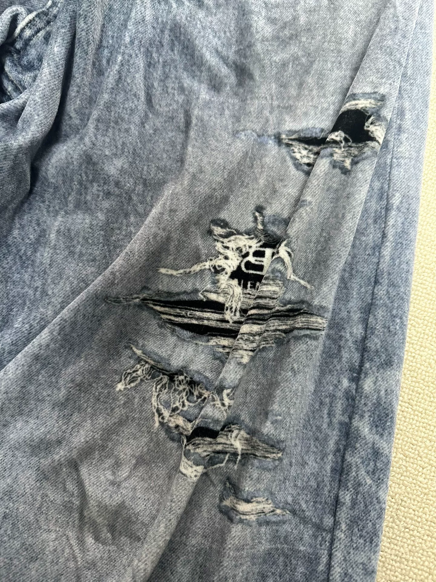 Balenciaga Ice Blue 3D Print Distressed Jeans — back