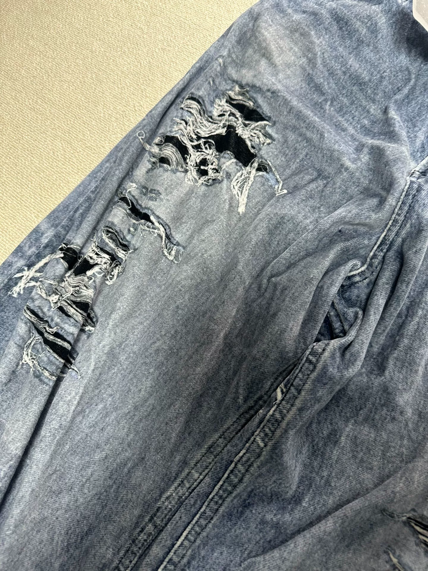 Balenciaga Ice Blue 3D Print Distressed Jeans — label