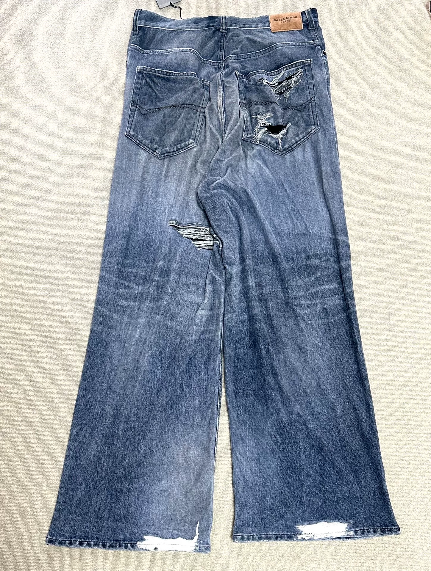Balenciaga Ice Blue 3D Print Distressed Jeans — detail