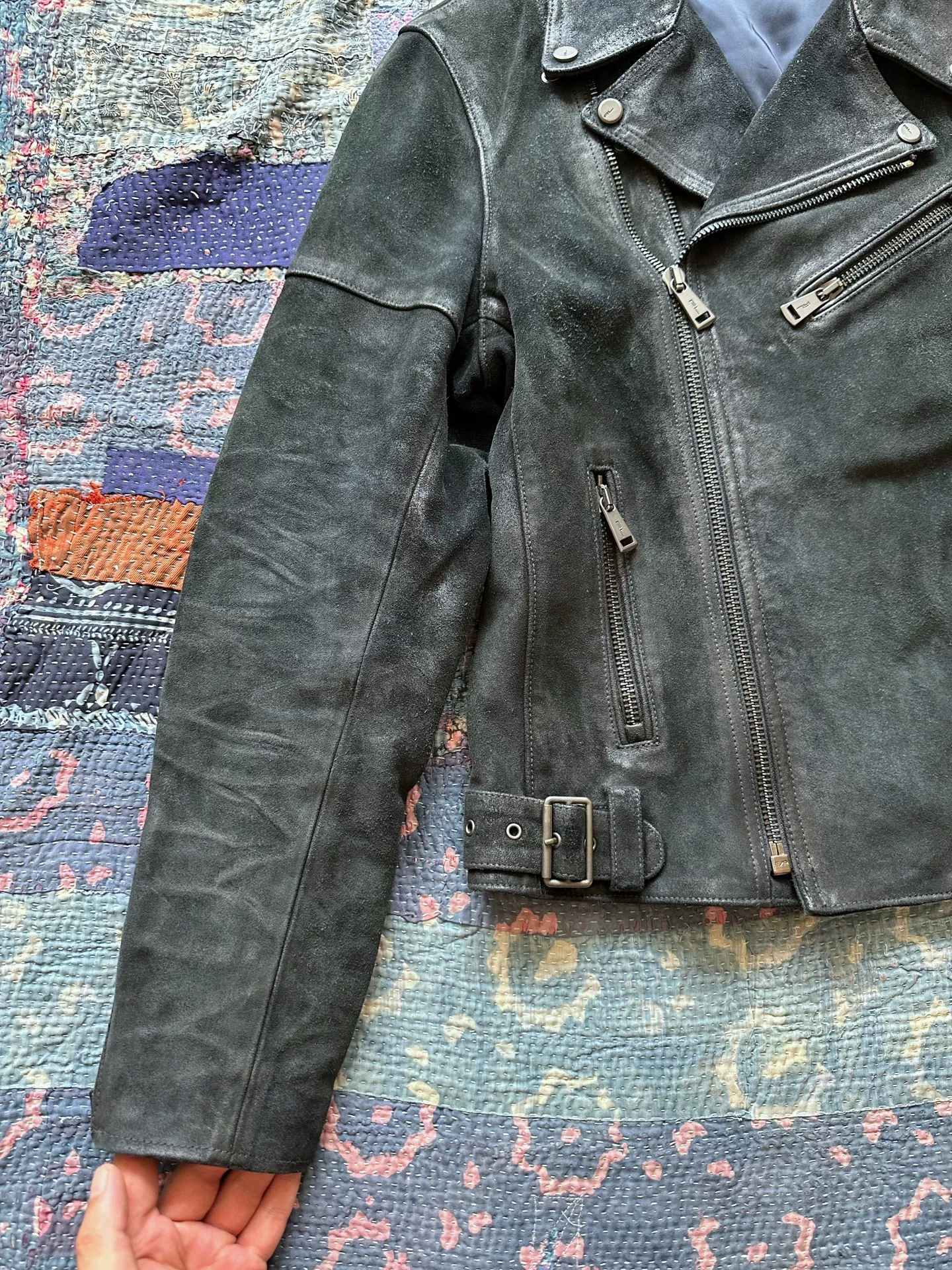 Ralph Lauren RRL Distressed Leather Moto Jacket — detail