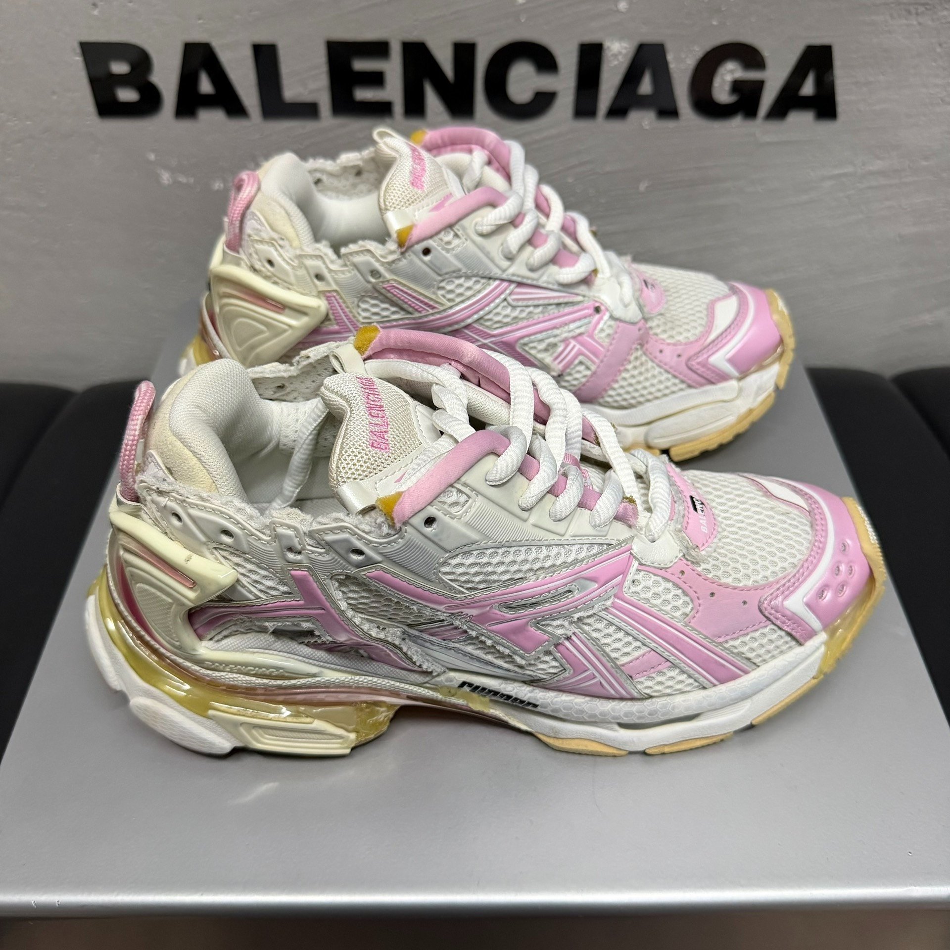 Balenciaga Runner Pink White Distressed Dad Sneakers — back