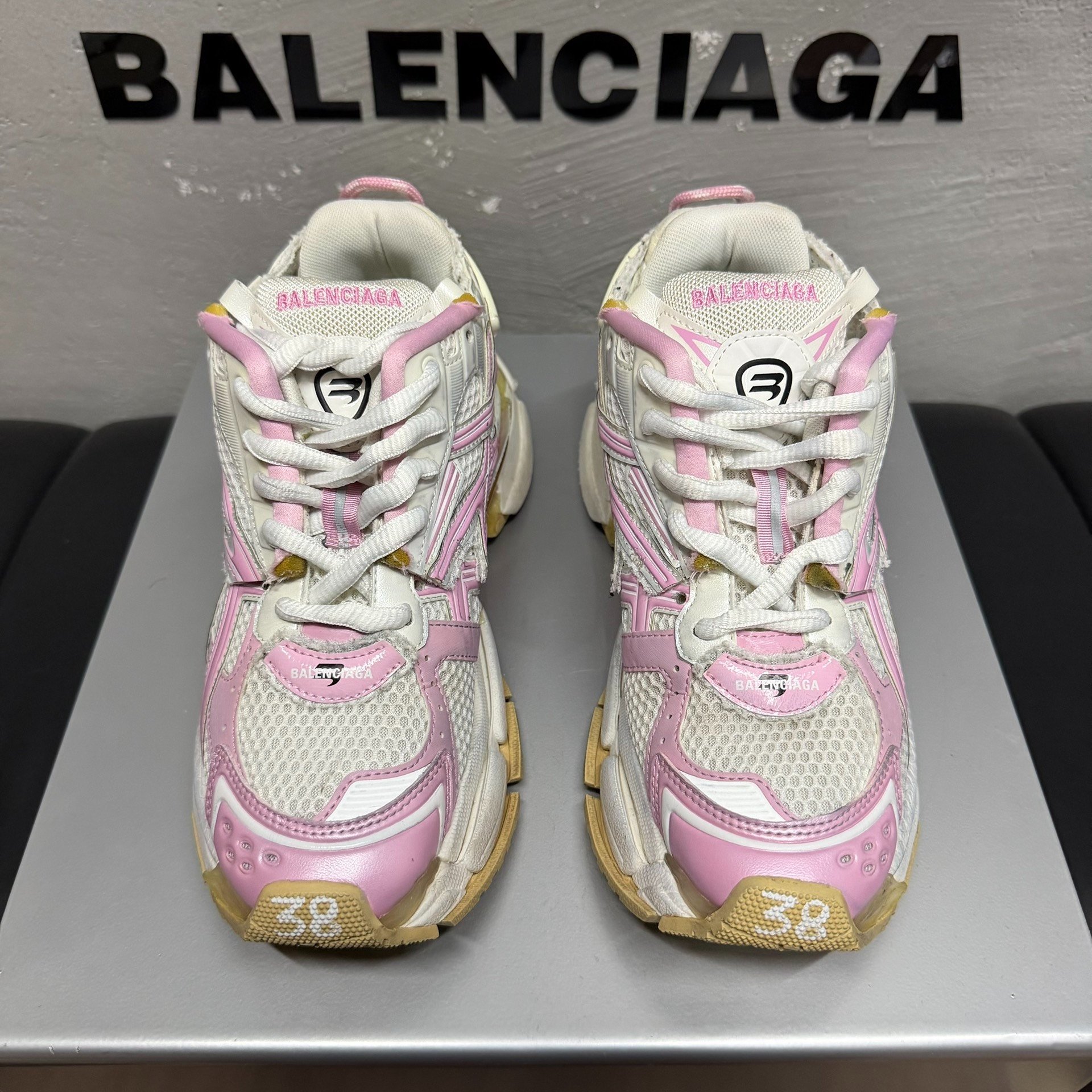 Balenciaga Runner Pink White Distressed Dad Sneakers — front