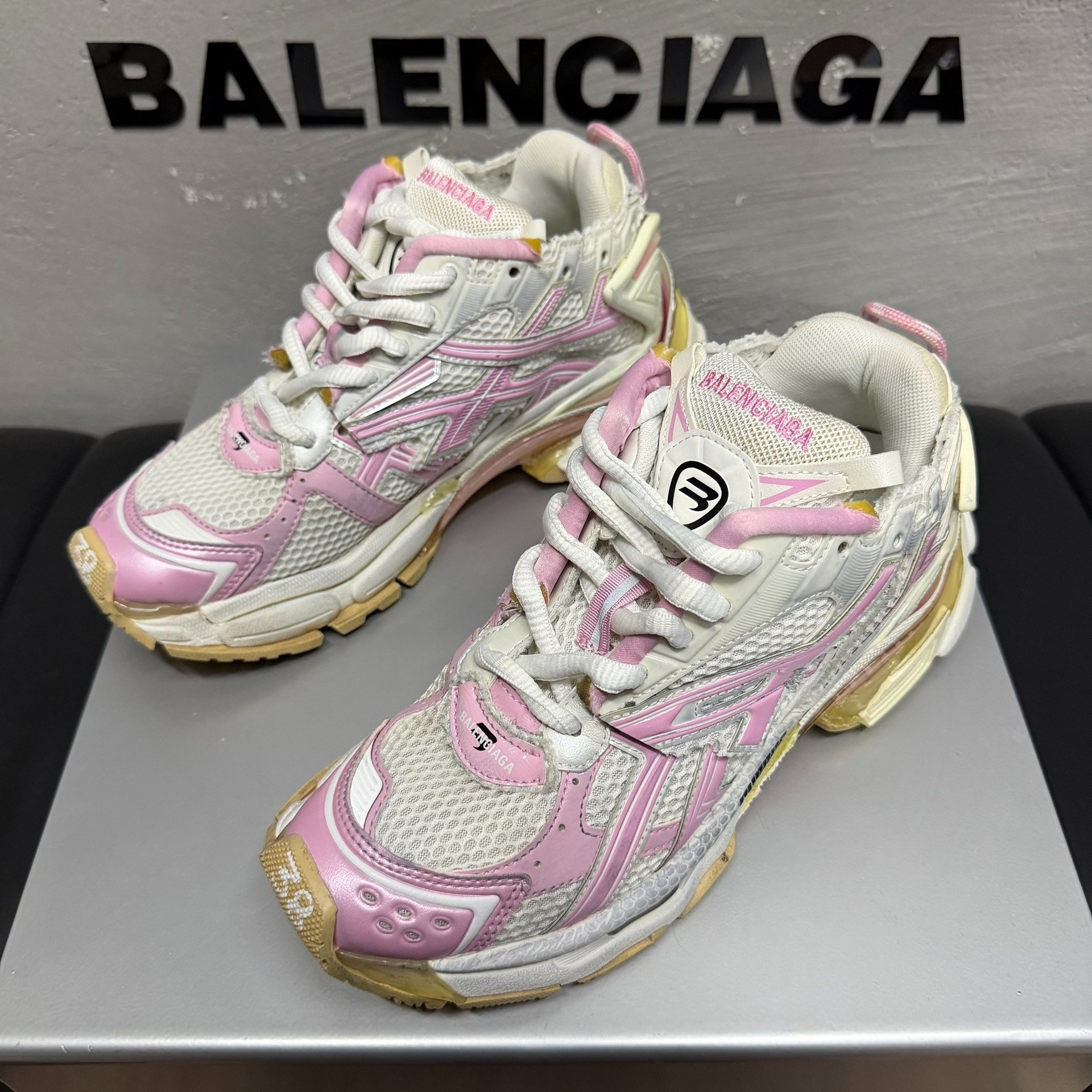 Balenciaga Runner Pink White Distressed Dad Sneakers