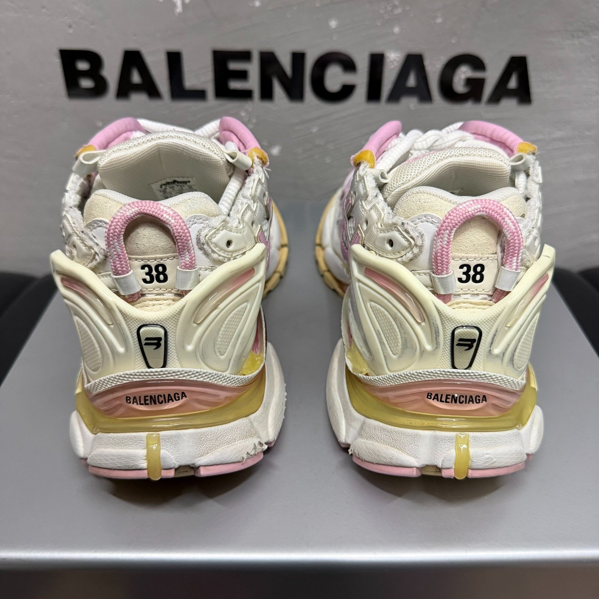 Balenciaga Runner Pink White Distressed Dad Sneakers — label