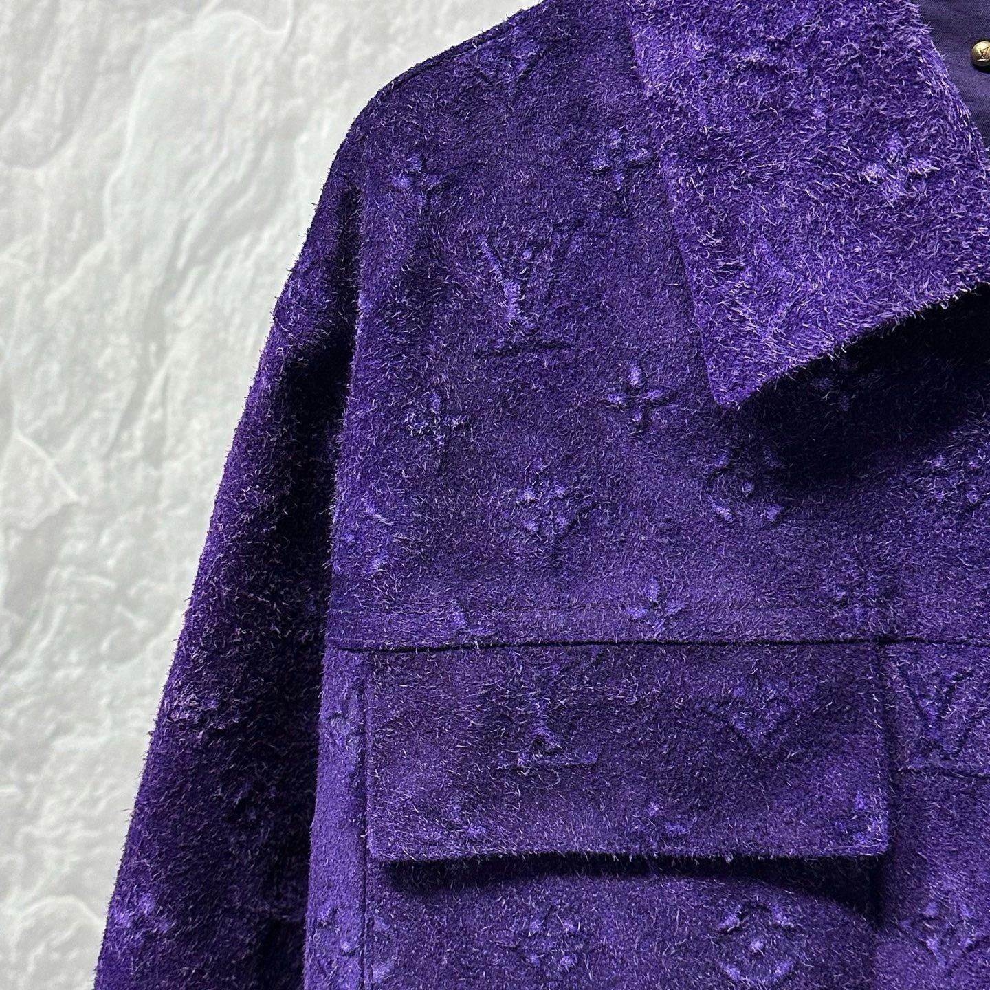 Louis Vuitton Embossed Monogram Suede Jacket — detail