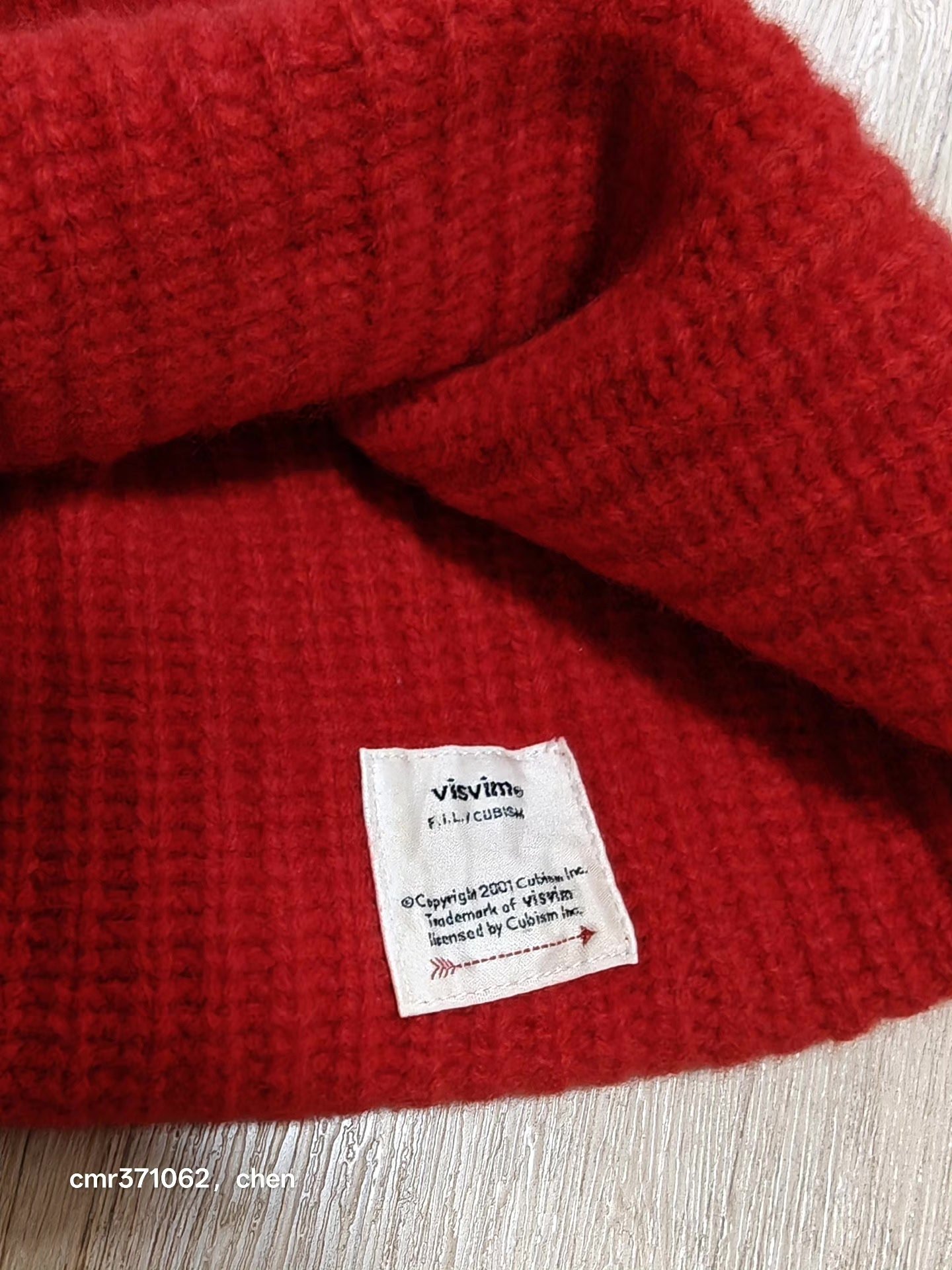 visvim 20AW Red Wool Knit Beanie — label