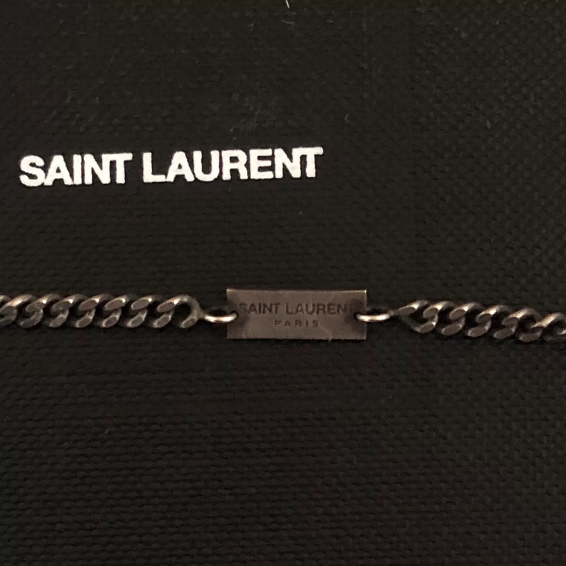 Saint Laurent 16SS Silver Music Note Necklace — detail
