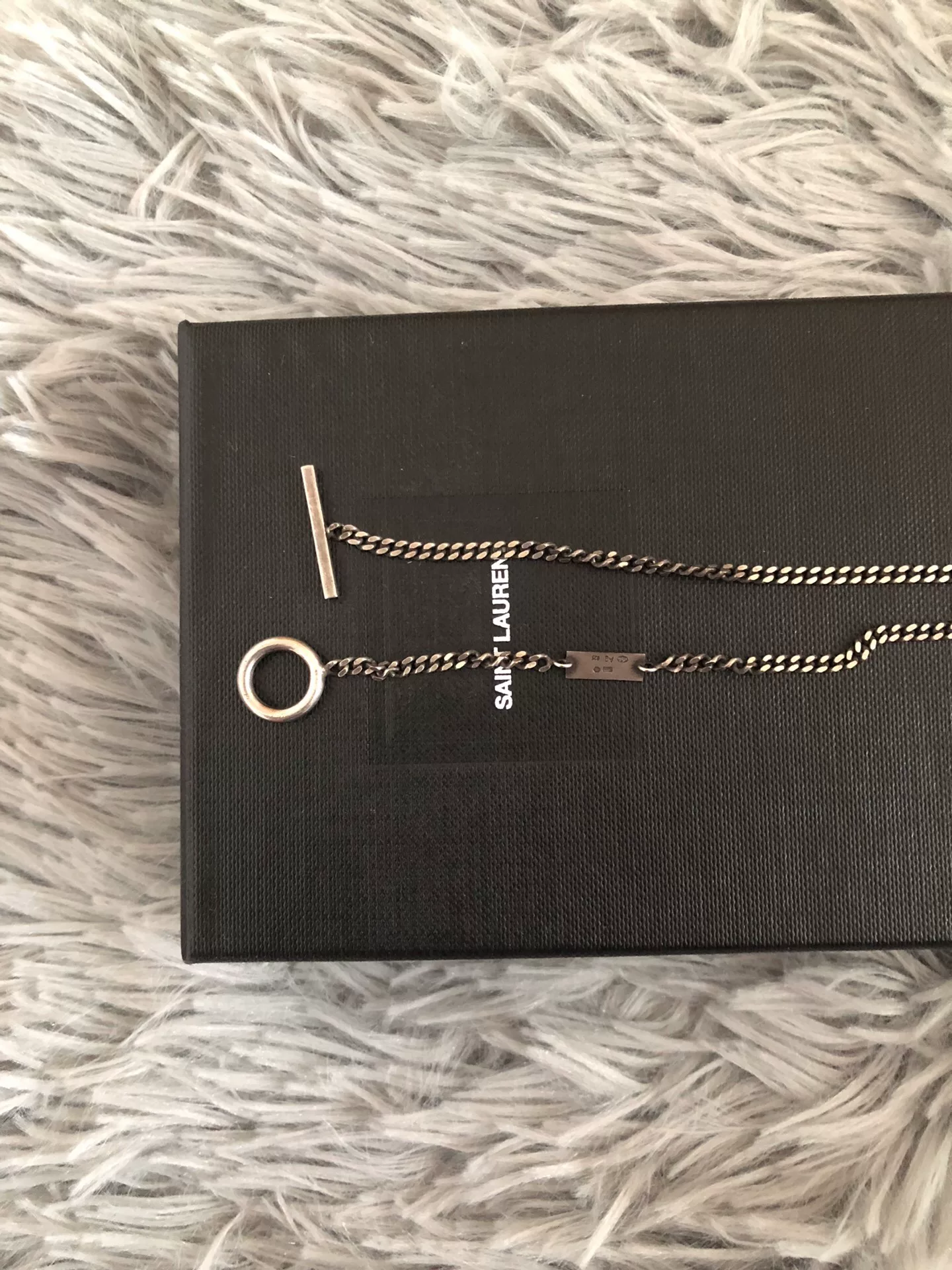 Saint Laurent 16SS Silver Music Note Necklace — back
