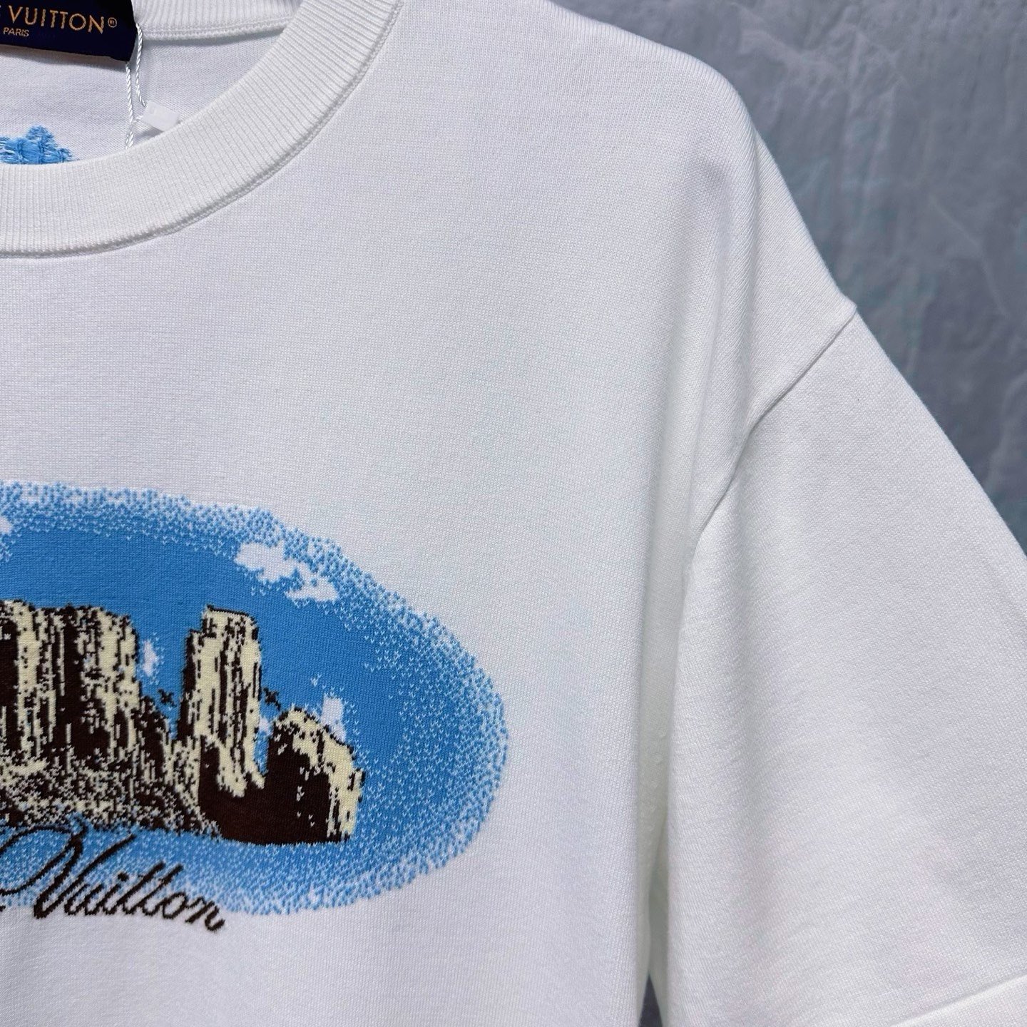 Louis Vuitton FW24 Landscape Embroidered Knit Tee — detail